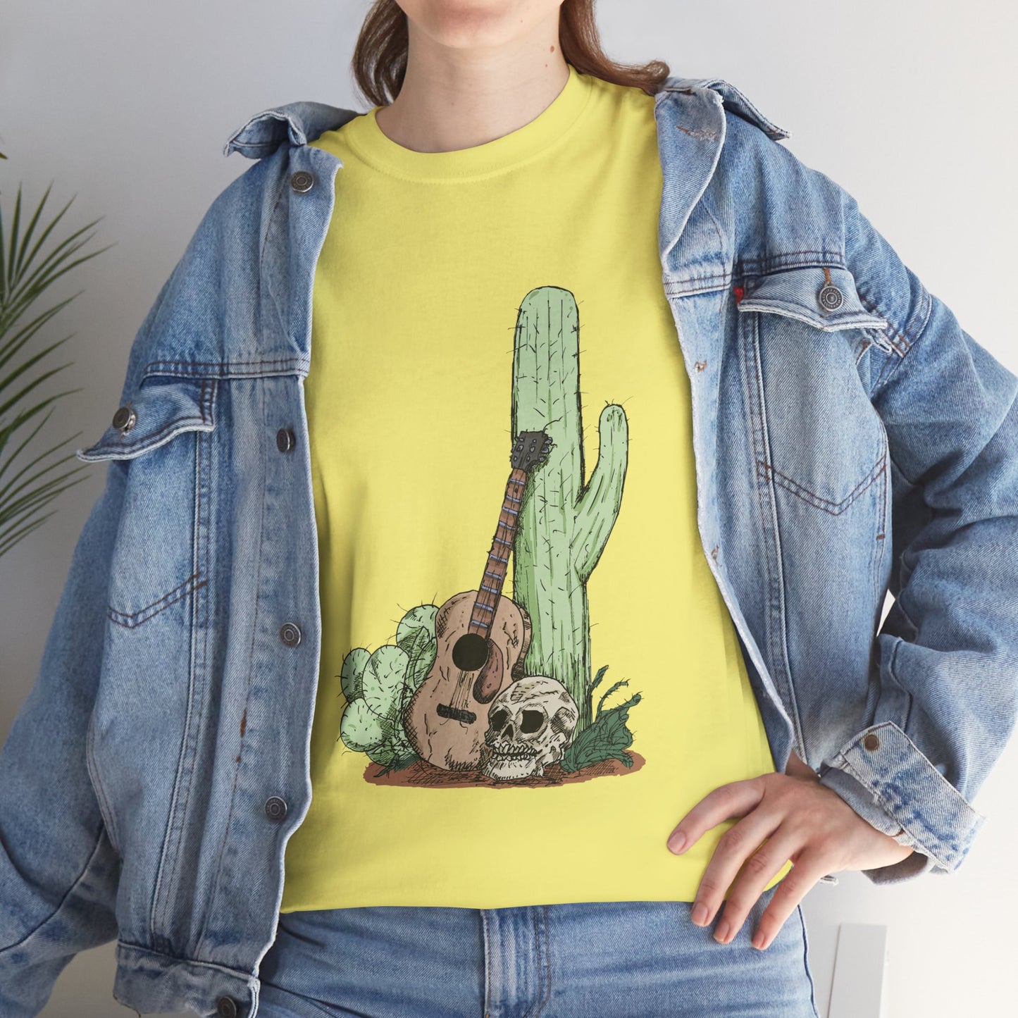 Desert Vibe Graphic Tee - Unisex Heavy Cotton Shirt, Boho Cactus Shirt, Guitar Lover's Gift, Summer Top, Music T-Shirt