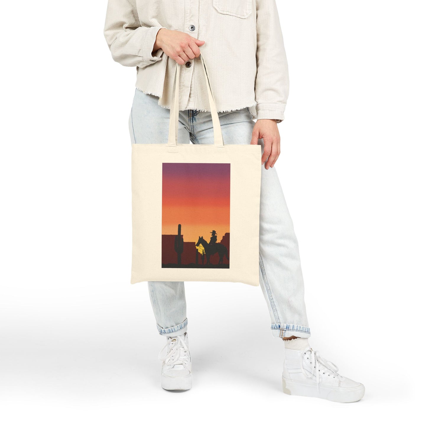 Sunset Silhouette Canvas Tote Bag – Desert Skyline Sunset Eco Tote
