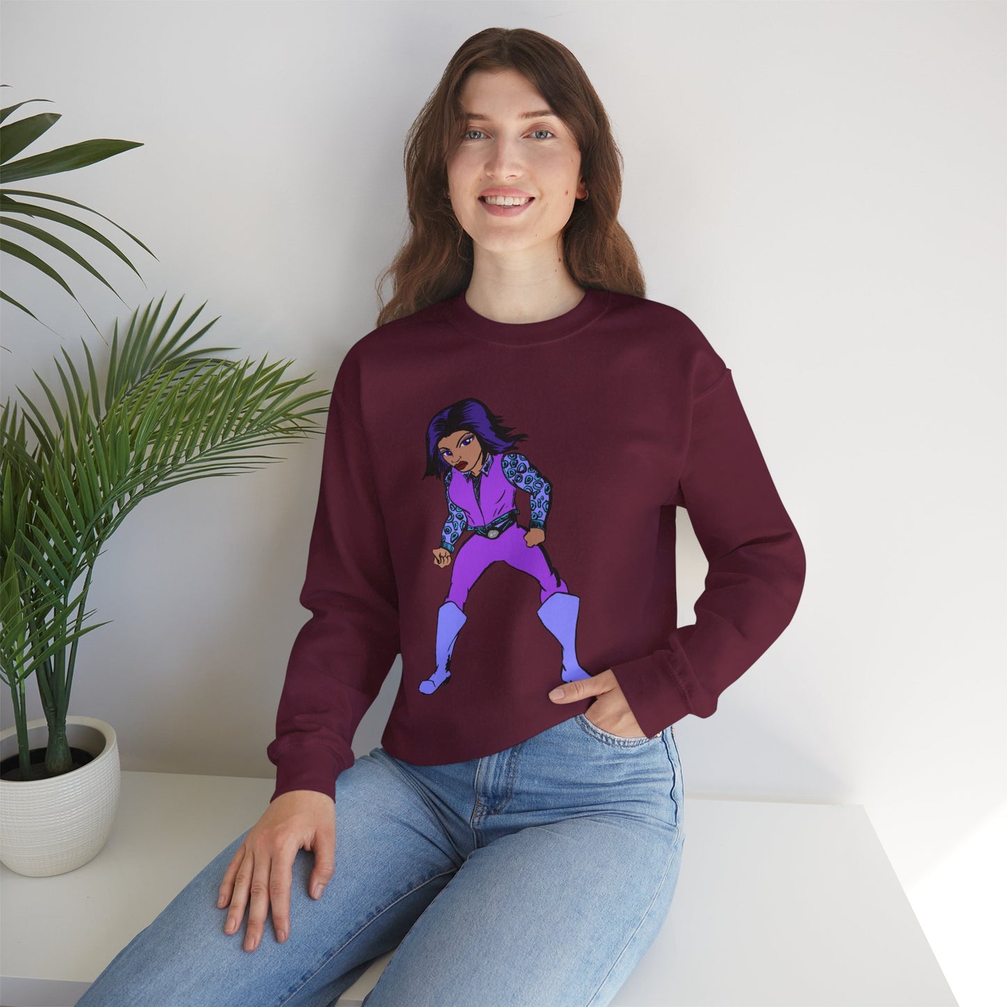 Vintage Retro Hero Crewneck Sweatshirt with Bold Graphic Design