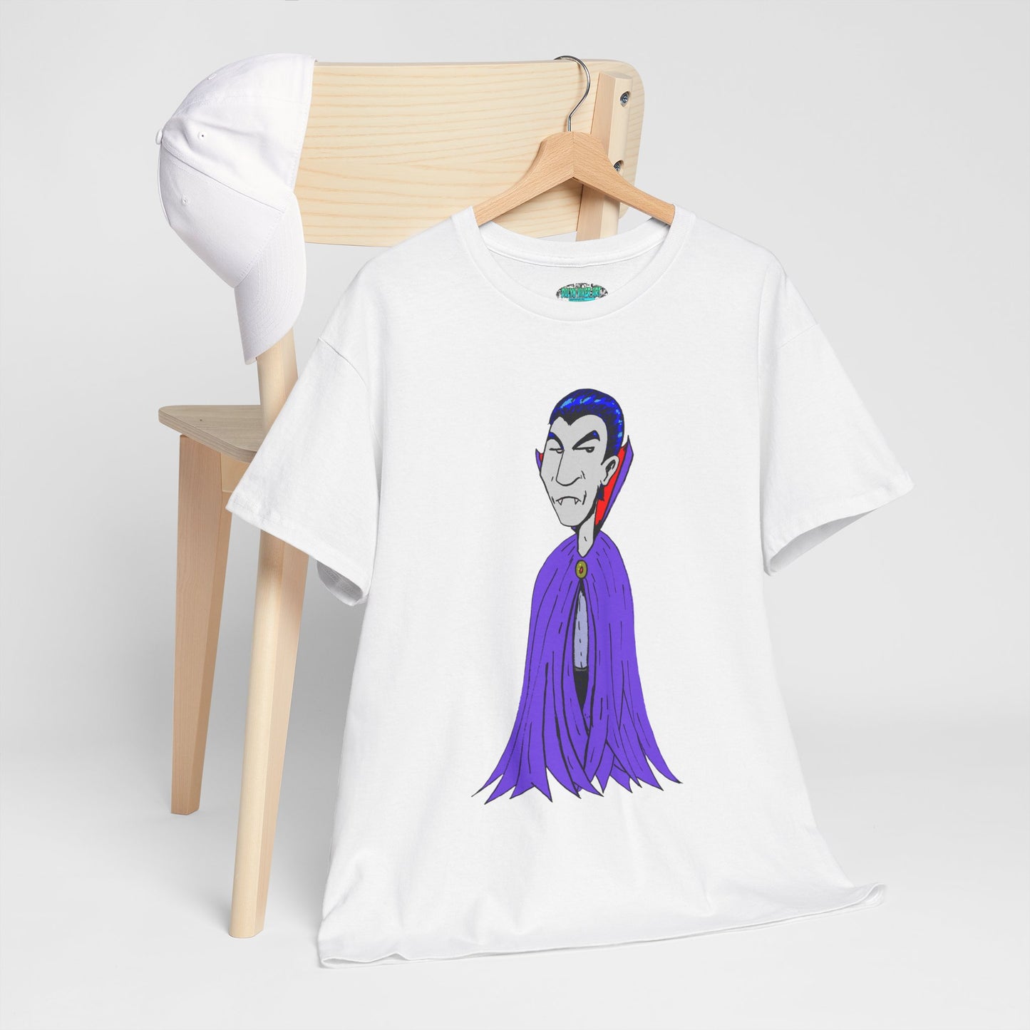 Vampire Cartoon Tee - Cute Purple Cloak Dracula Graphic T-Shirt