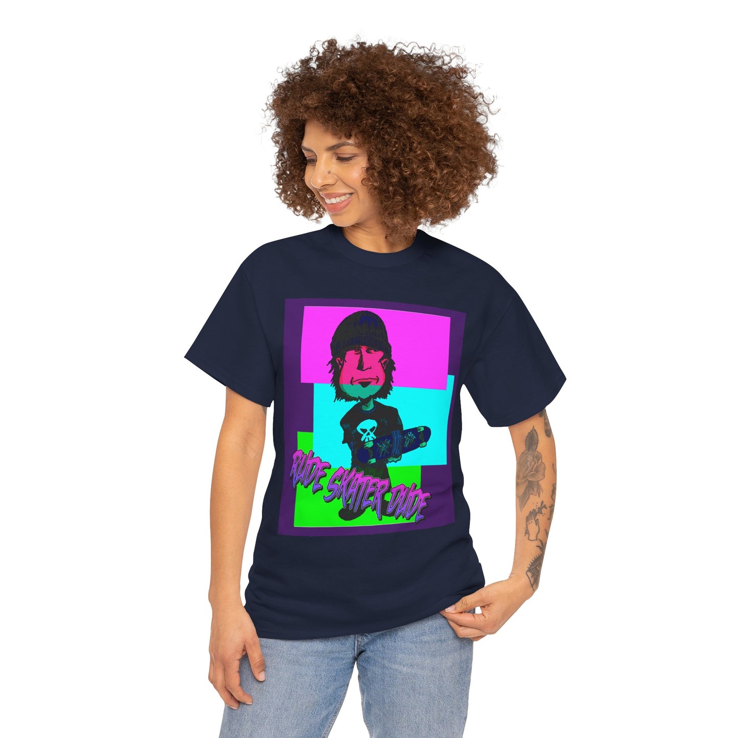 Retro Neon Skateboard Tee — "Rude Skater Dude" Graphic
