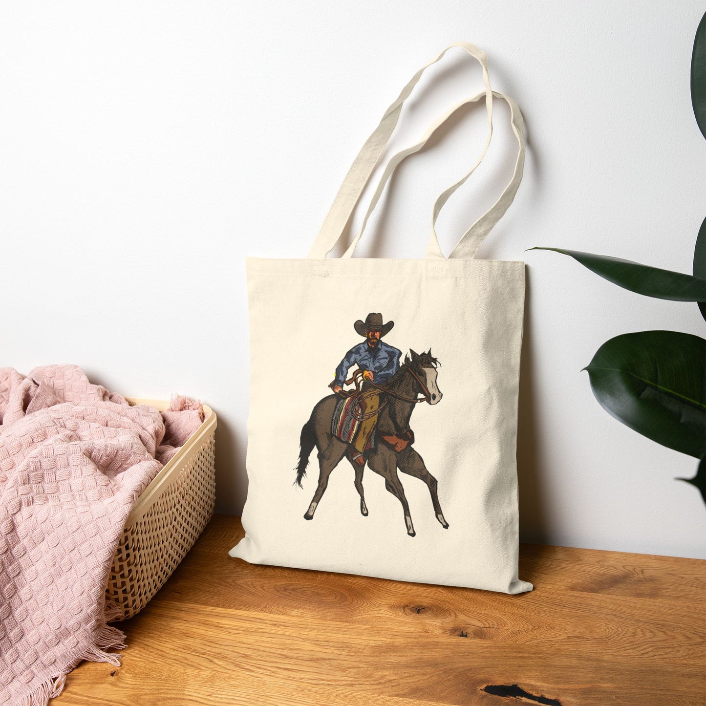 Cowboy on Horse Canvas Tote Bag — Western Ranch Rider Tote