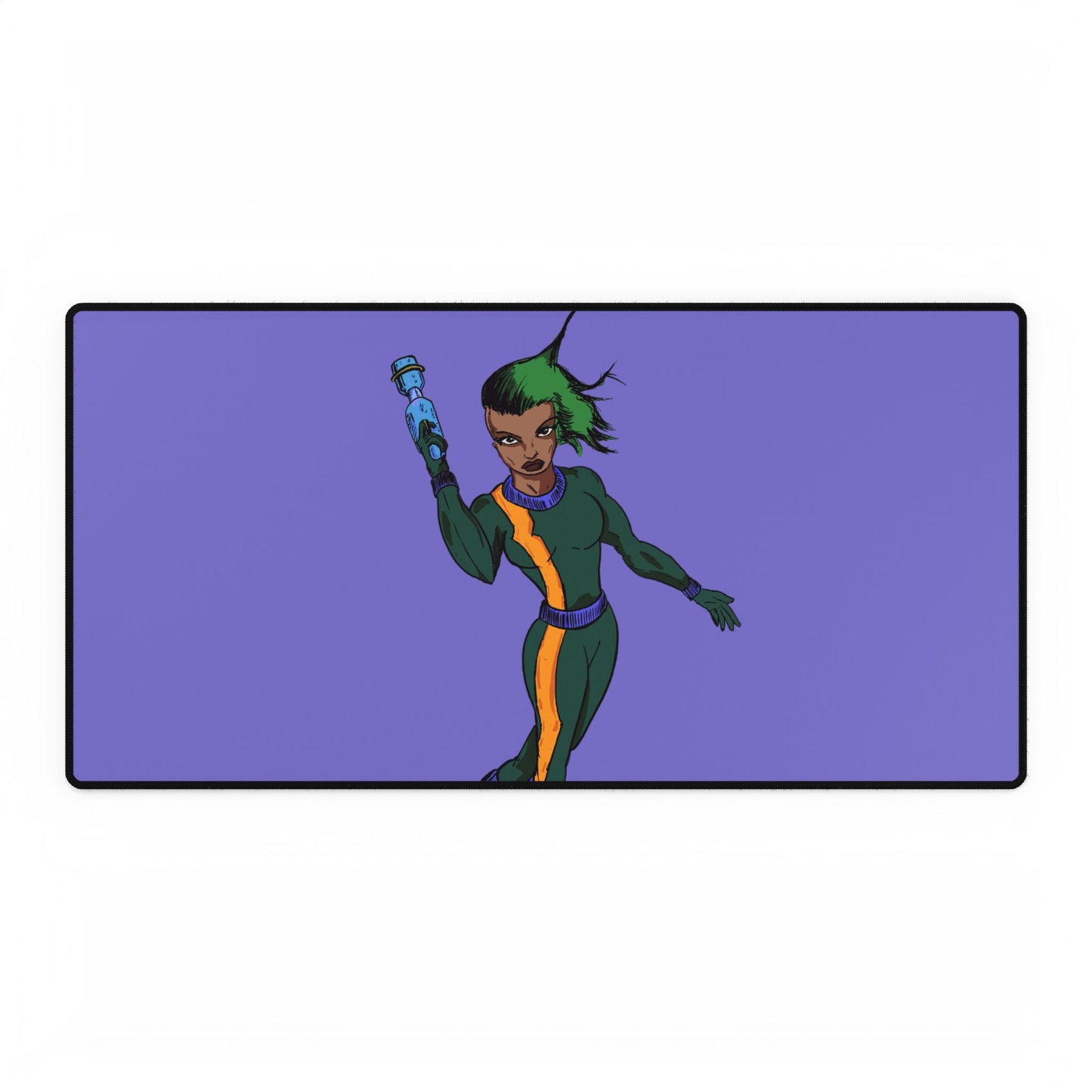 Purple Sci‑Fi Hero Desk Mat – Gamer Mouse Pad with Futuristic Female Character