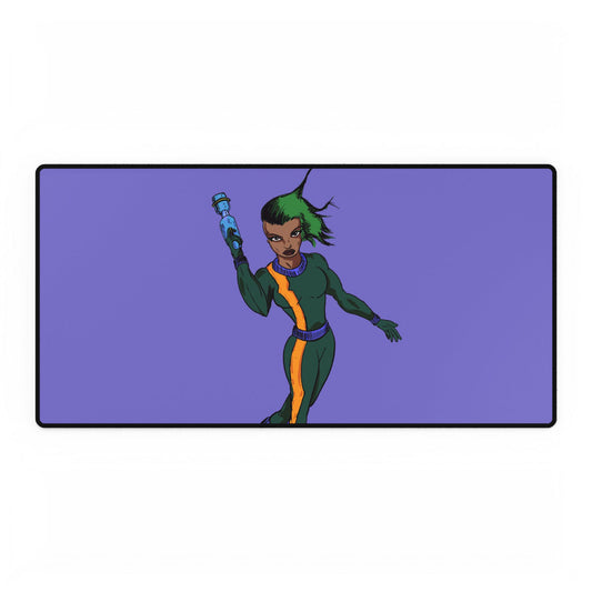 Purple Sci‑Fi Hero Desk Mat – Gamer Mouse Pad with Futuristic Female Character