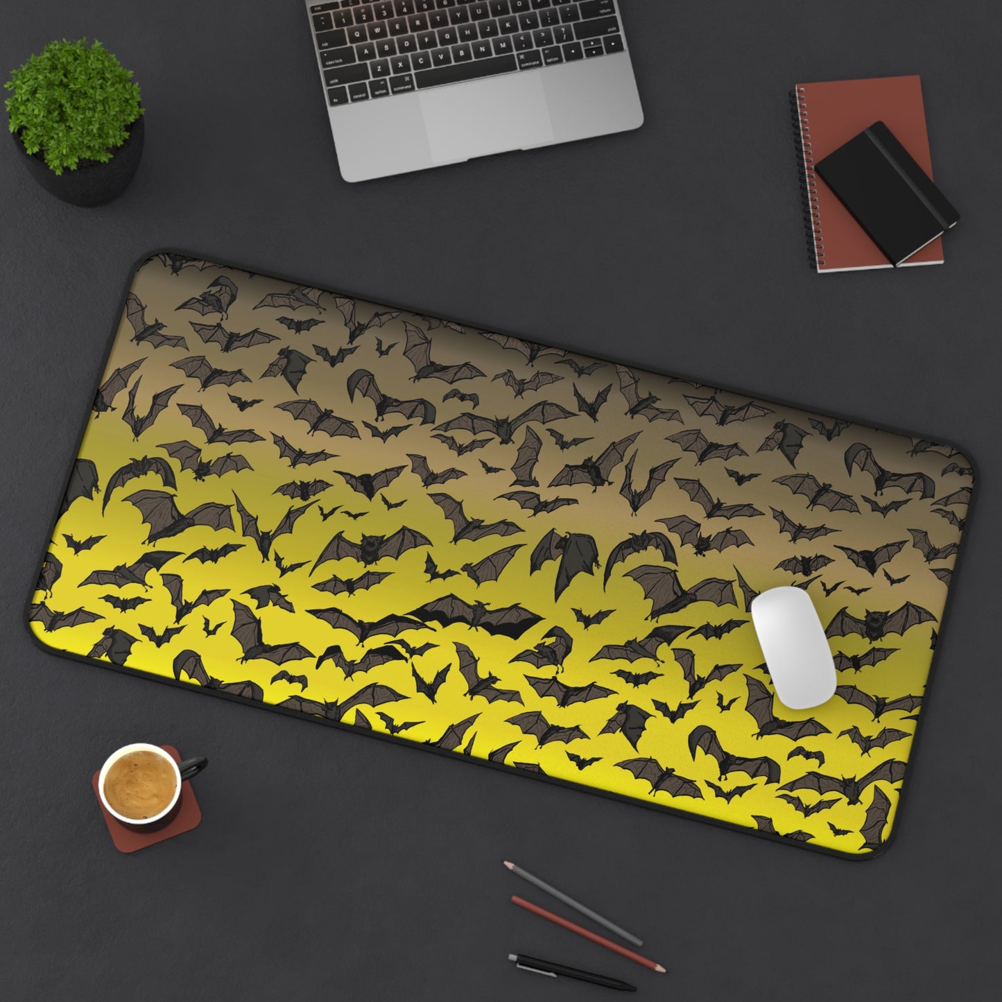 Bat Swarm Desk Mat – Yellow Gradient Gamer Mousepad