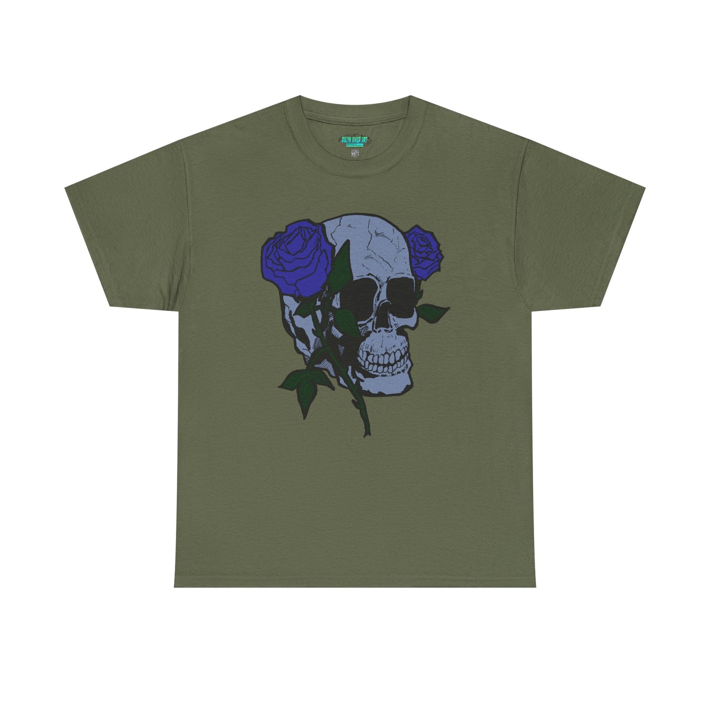 Unisex Heavy Cotton Tee with Skull and Rose Design - Edgy Streetwear Top