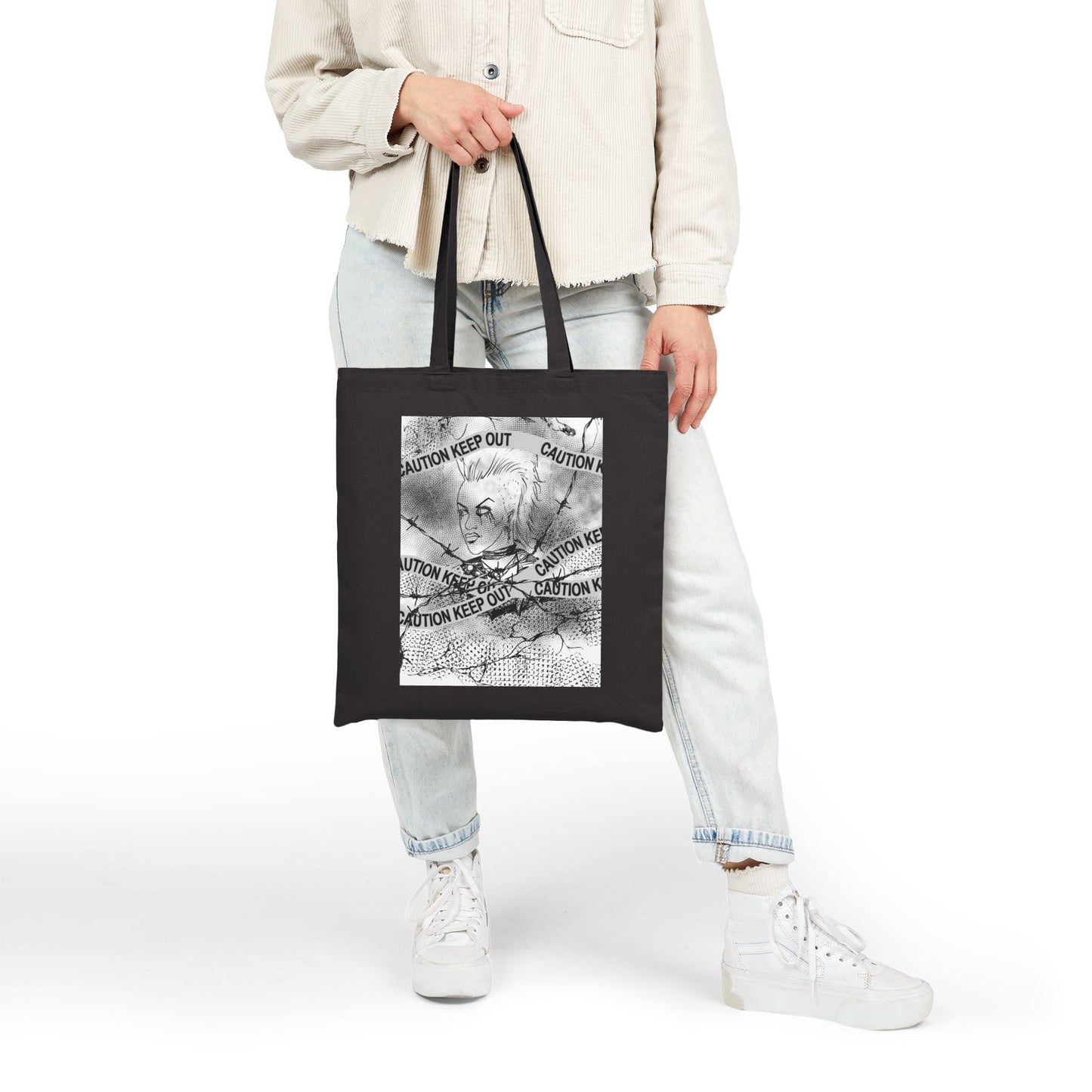 Riot and Rebel - Caution Keep Out Gothic Portrait Canvas Tote Bag