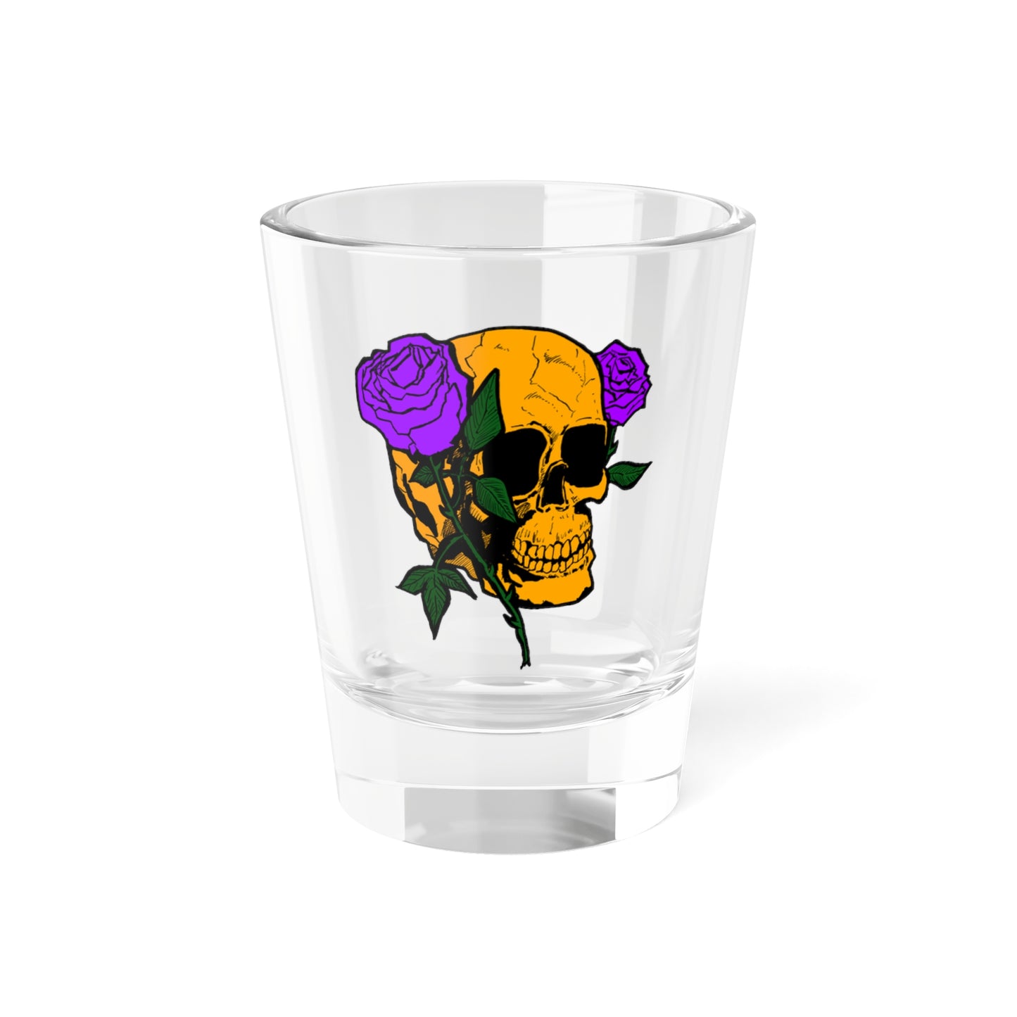 Decorative Skull Shot Glass with Purple Roses