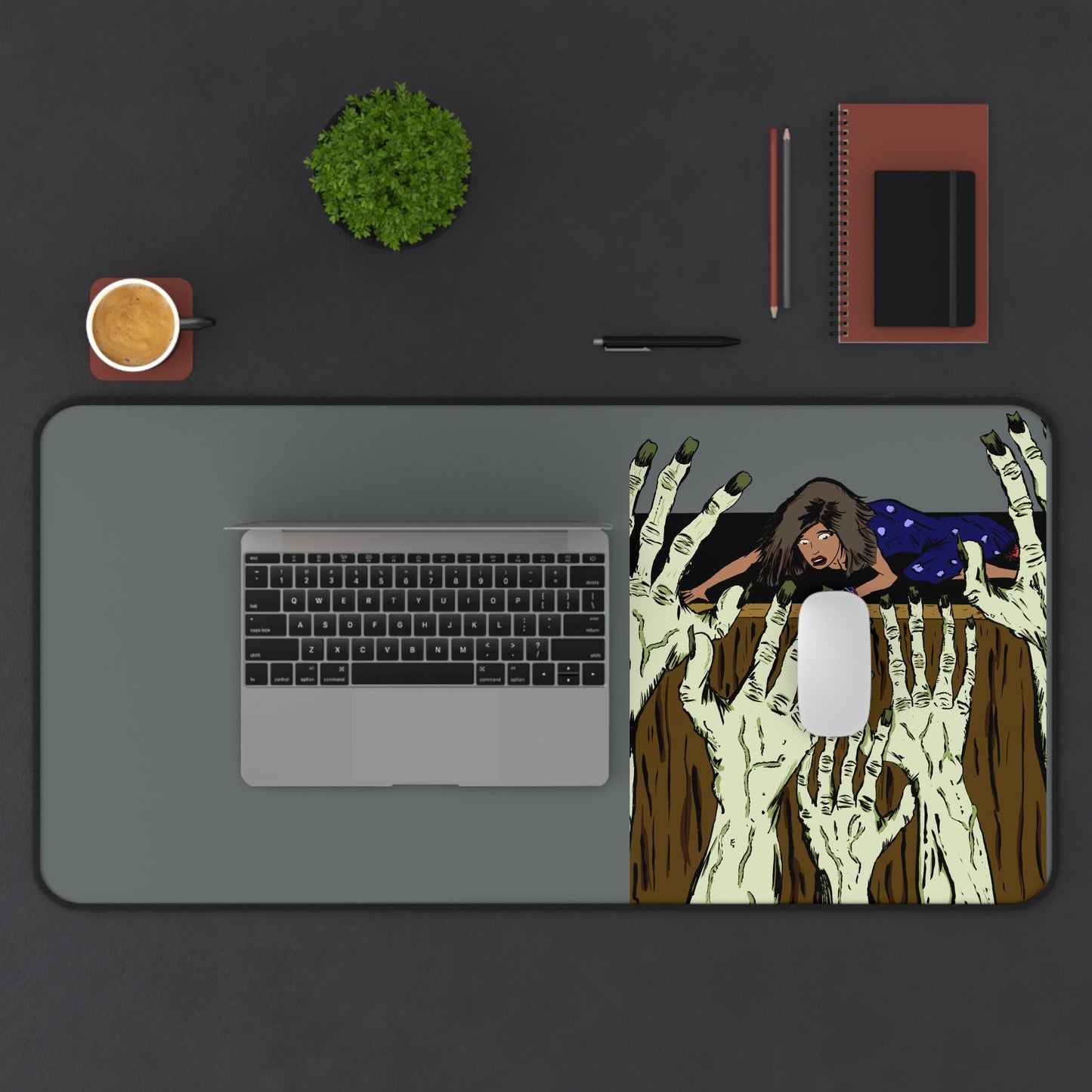 Creepy Zombie Hands Desk Mat | Halloween Decor, Gamer Accessories, Unique Office Gift, Spooky Home Office