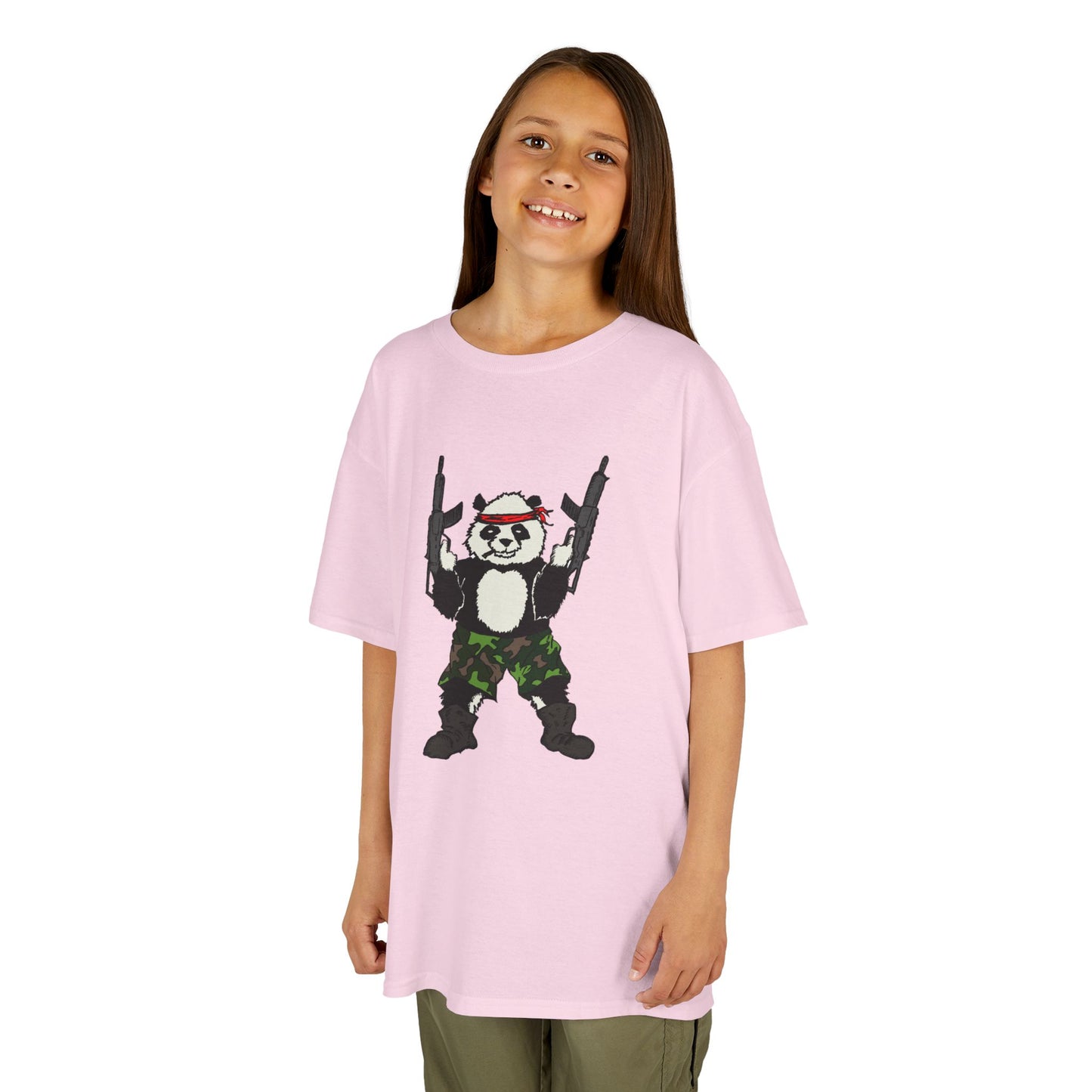 Kids Tee Panda Guns Military Comic Book Style Shirt