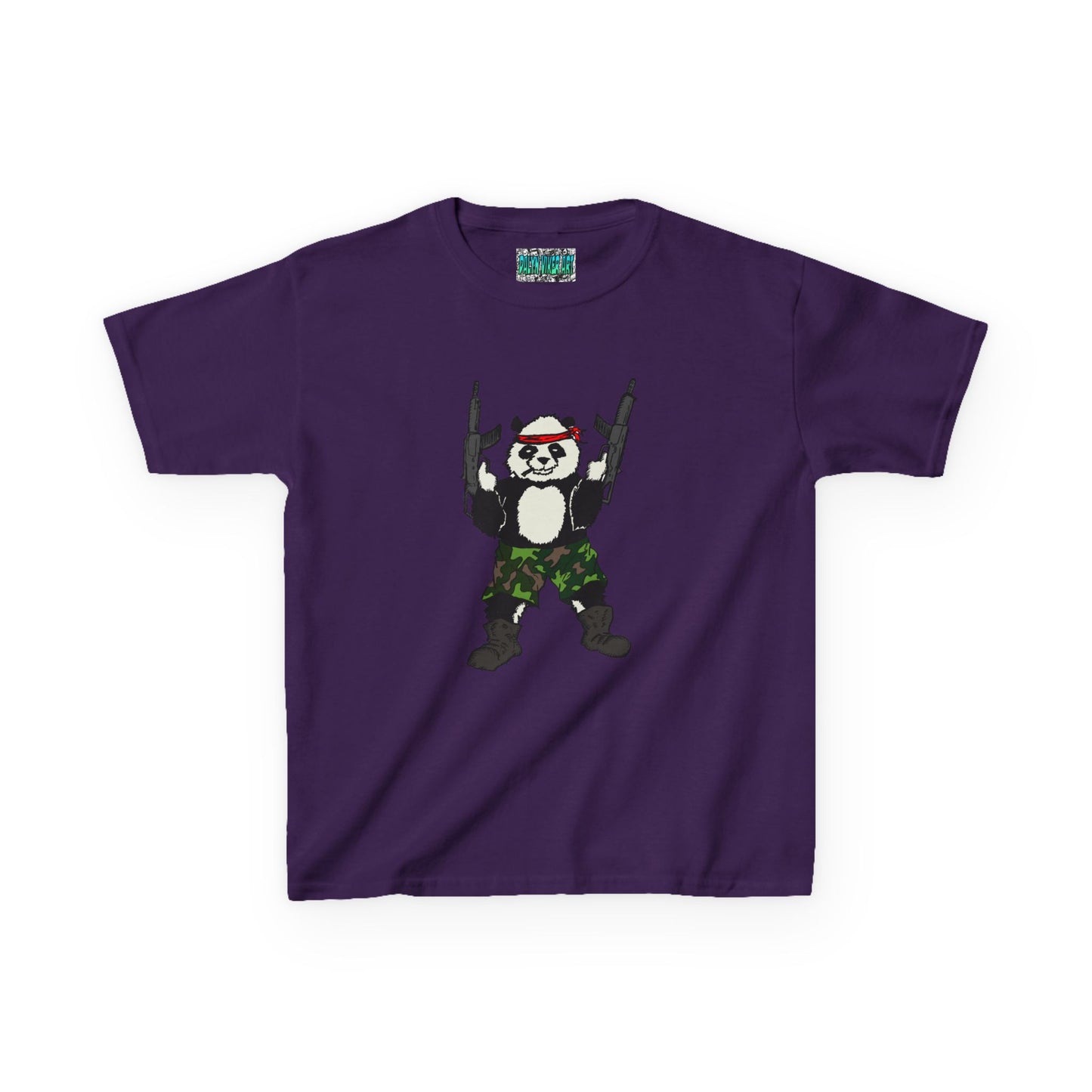 Kids Tee Panda Guns Military Comic Book Style Shirt