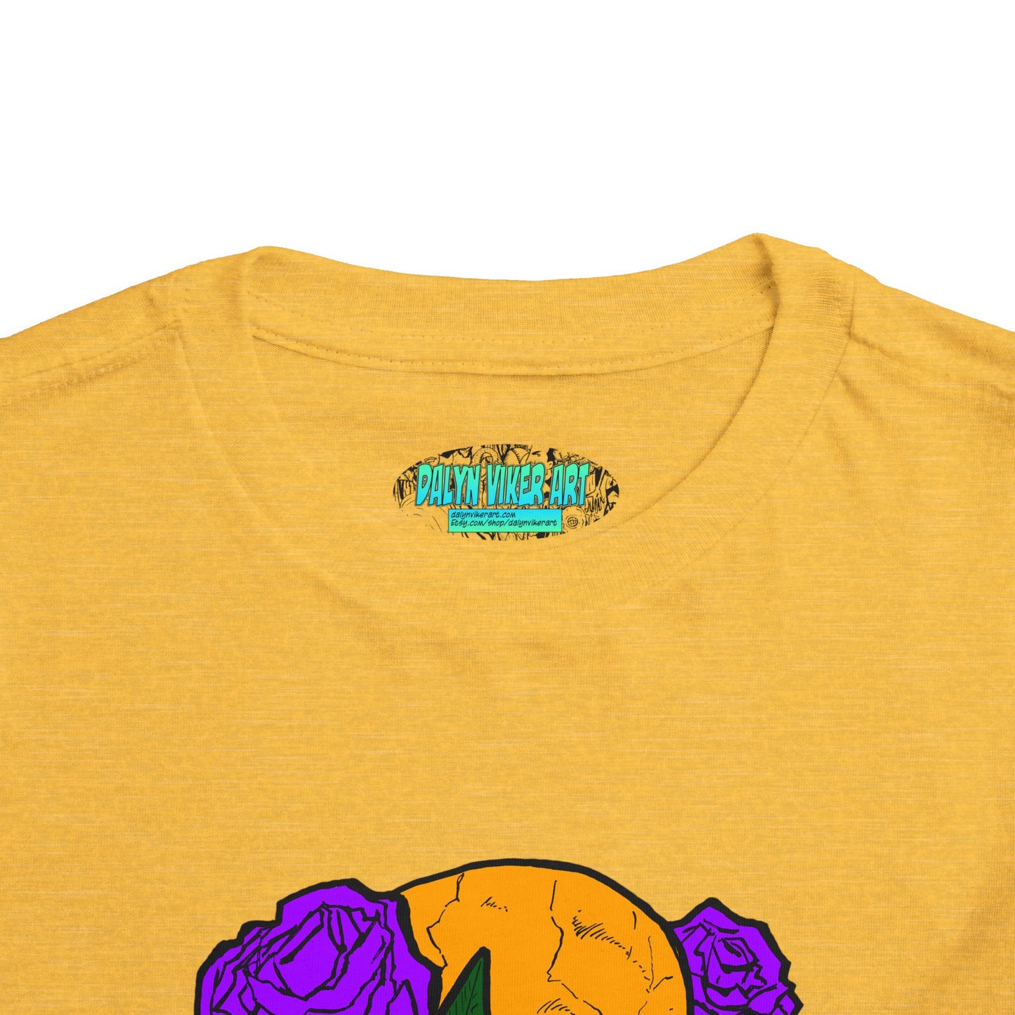 Toddler Tee — Orange Skull with Purple Roses Graphic
