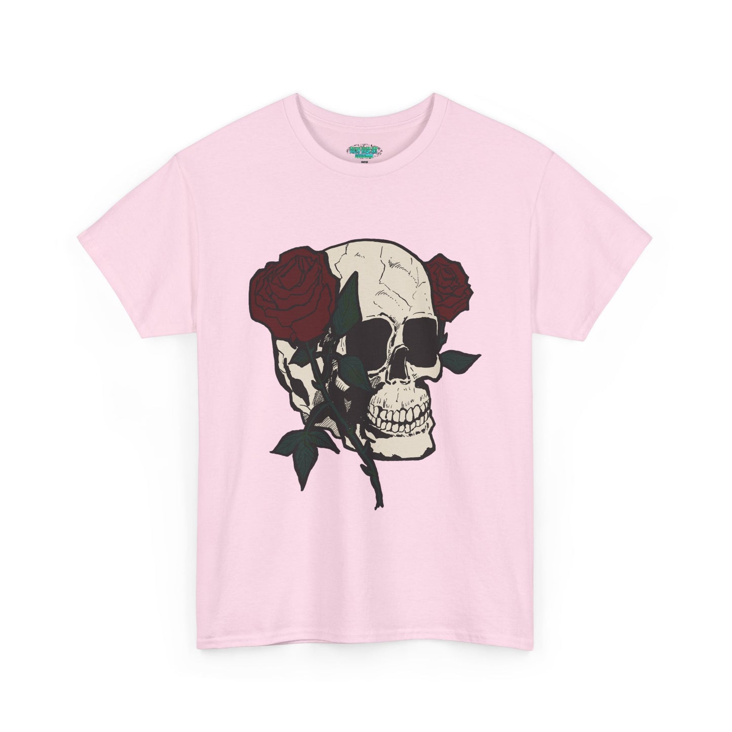 Skull and Roses Unisex Heavy Cotton Tee - Edgy Graphic T-Shirt for Impactful Style