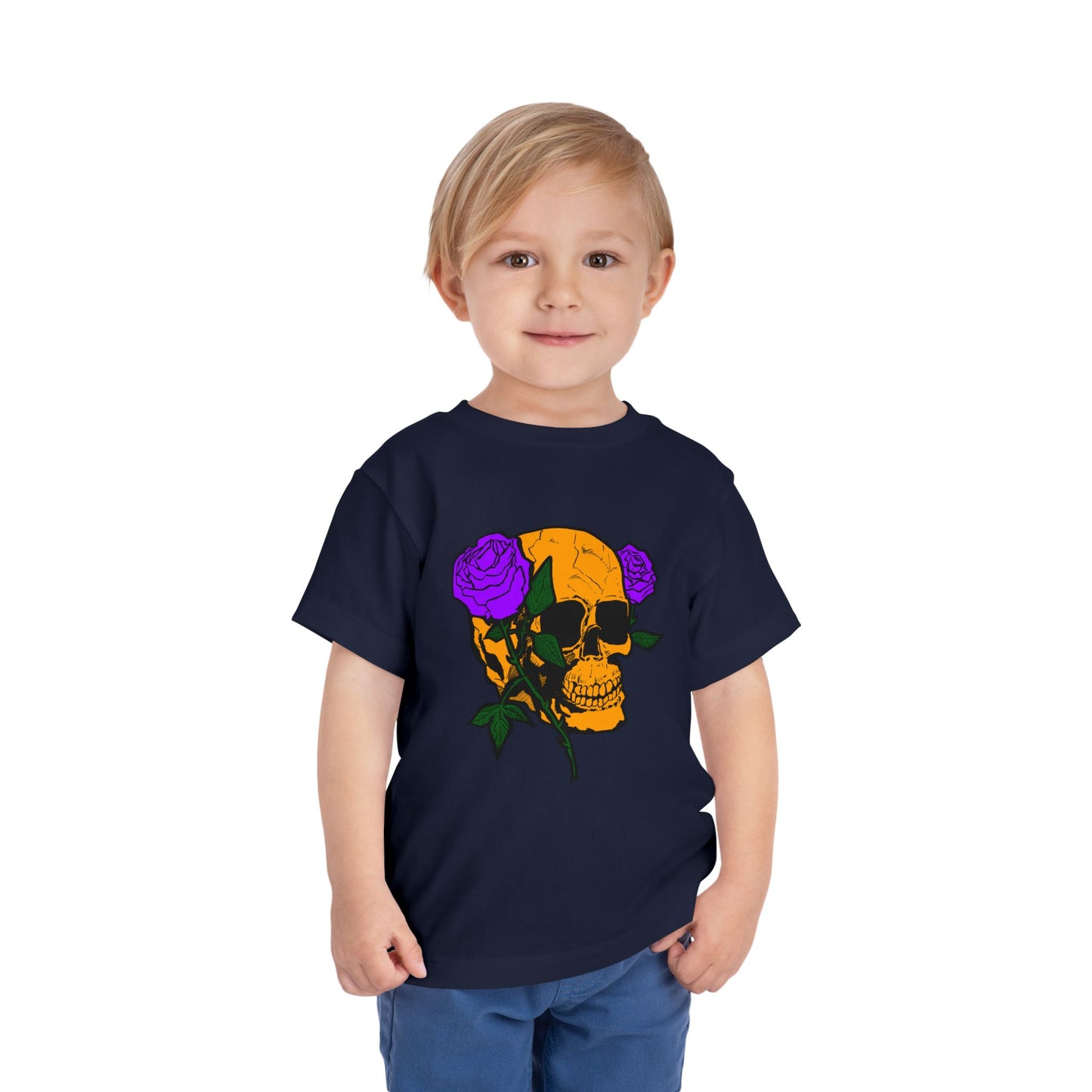 Toddler Tee — Orange Skull with Purple Roses Graphic