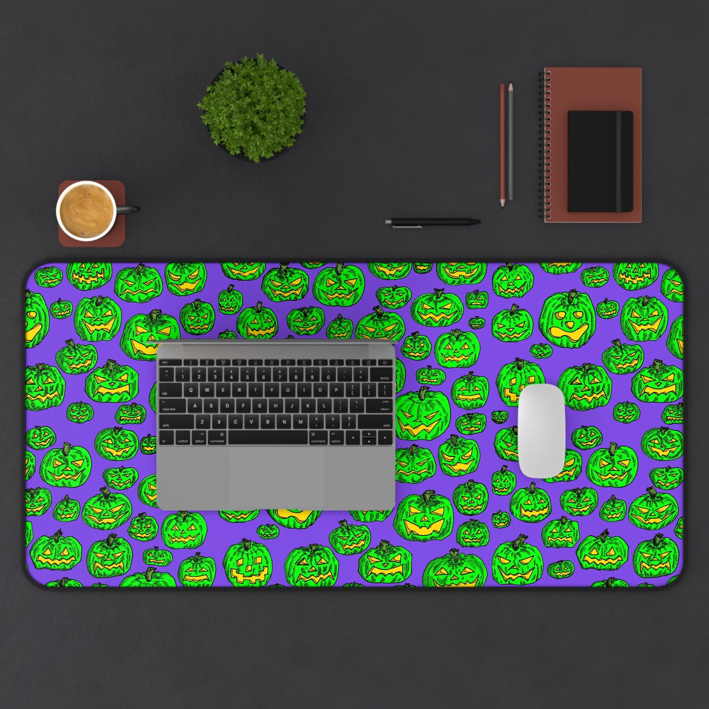 Fun Halloween Desk Mat, Pumpkin Pattern, Office Decor, Gaming Setup, Eco-Friendly Material, Gift for Spooky Season