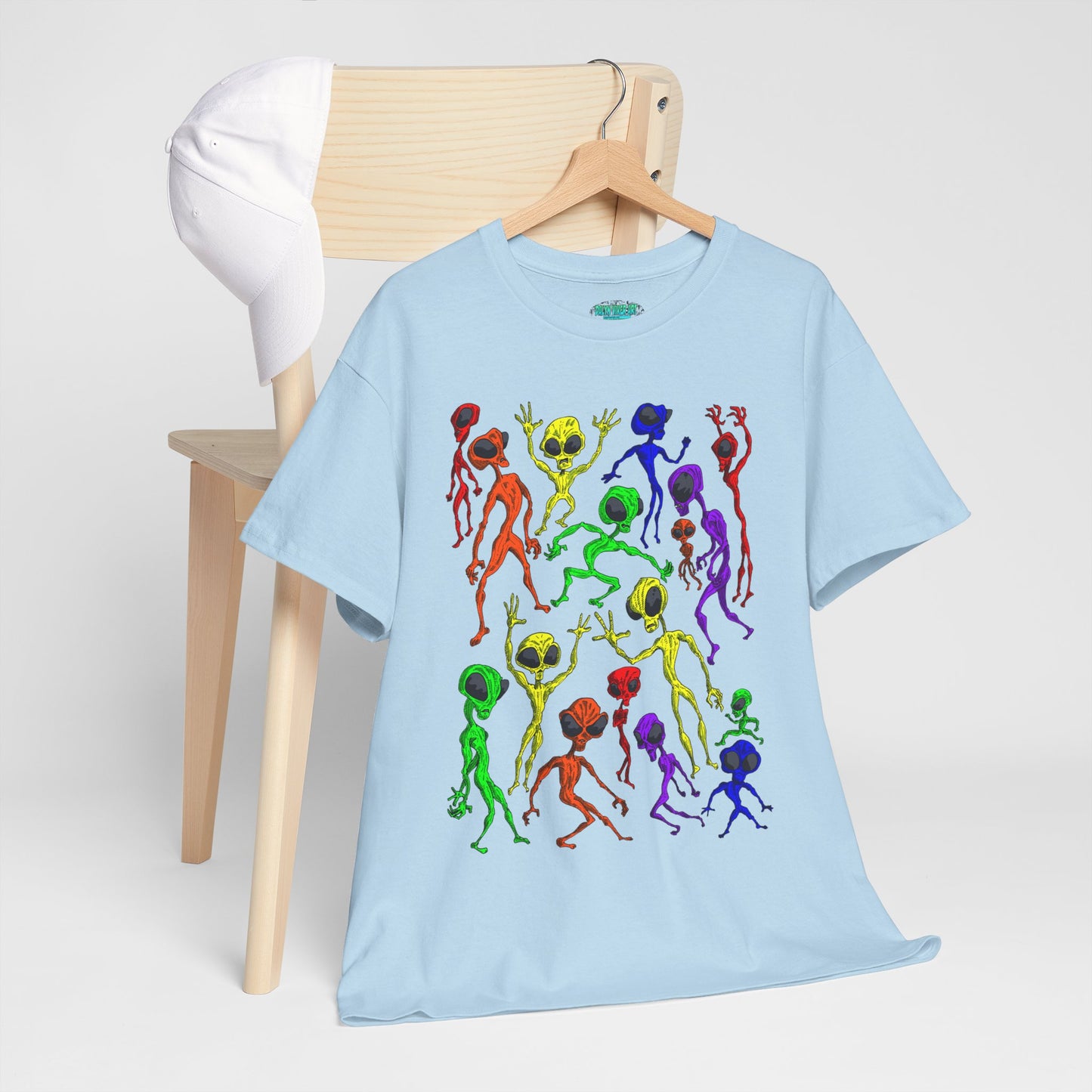 Rainbow Alien Dance Party Unisex Tee - Cosmic Sci-Fi Shirt