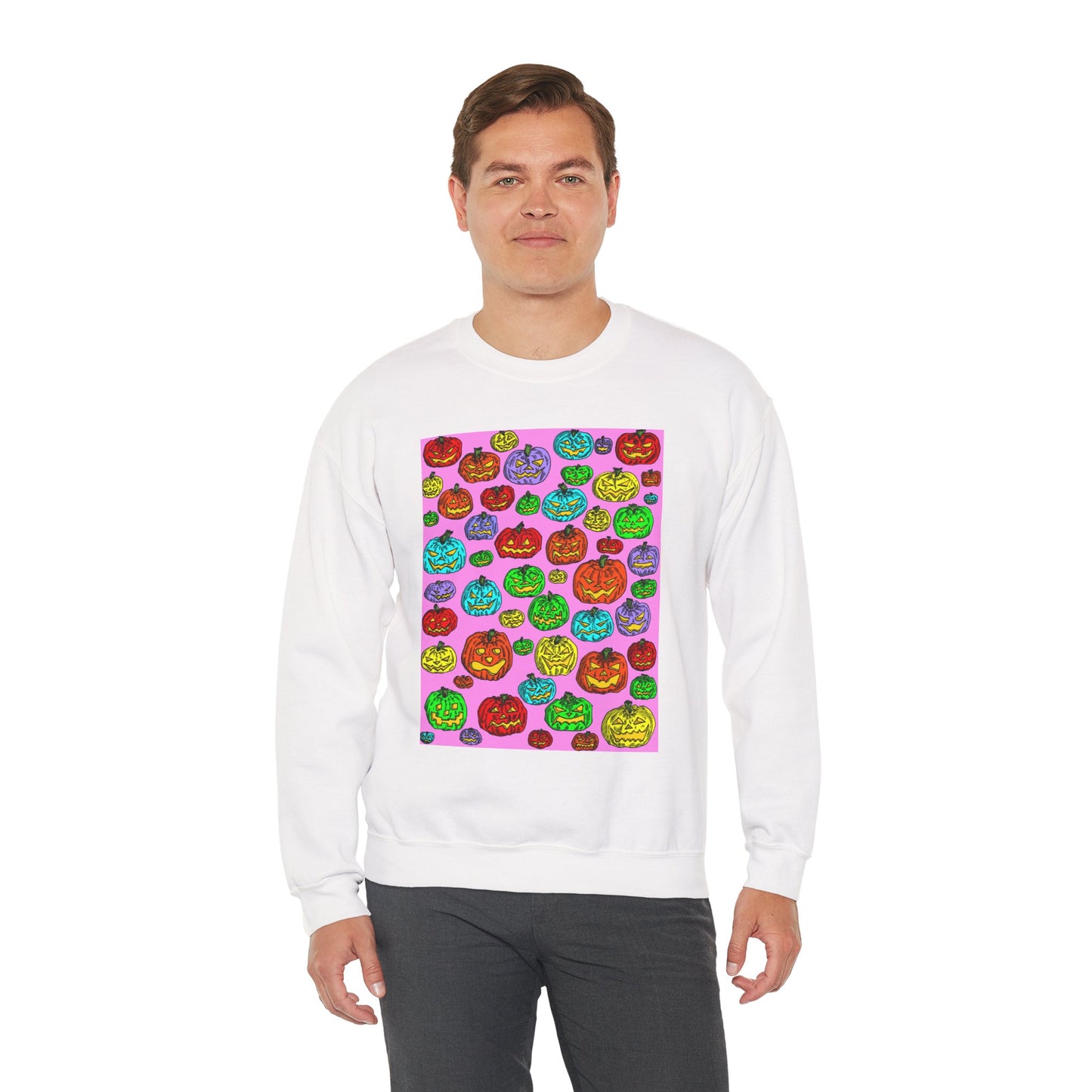 Colorful Pumpkin Crewneck Sweatshirt for Fall Celebrations