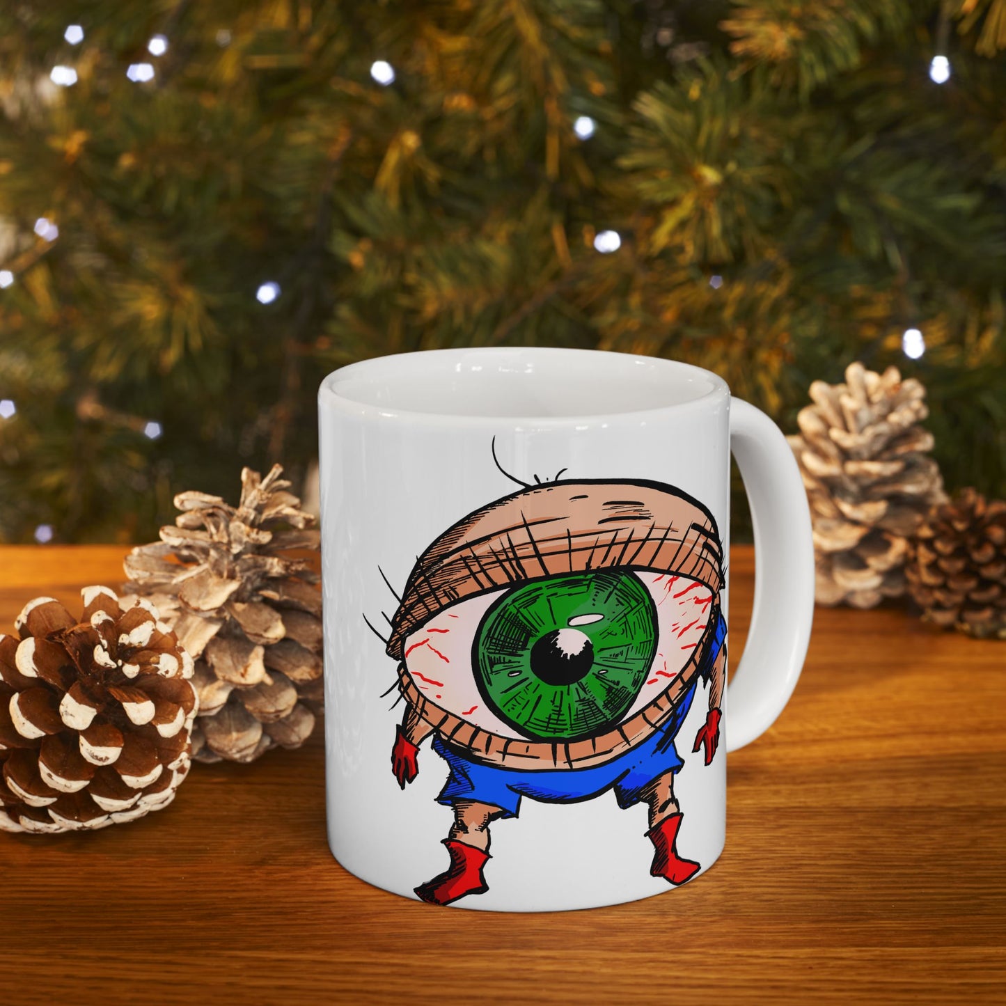 Terrif-EYE-ing Funny Ceramic Mug - Quirky Cartoon Design for Coffee Lovers