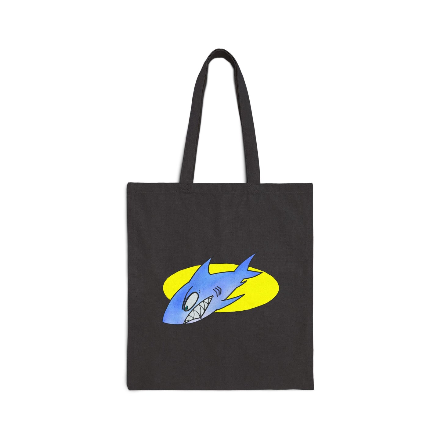 Shark Graphic Tote Bag – Retro Blue Shark Design on Natural Canvas