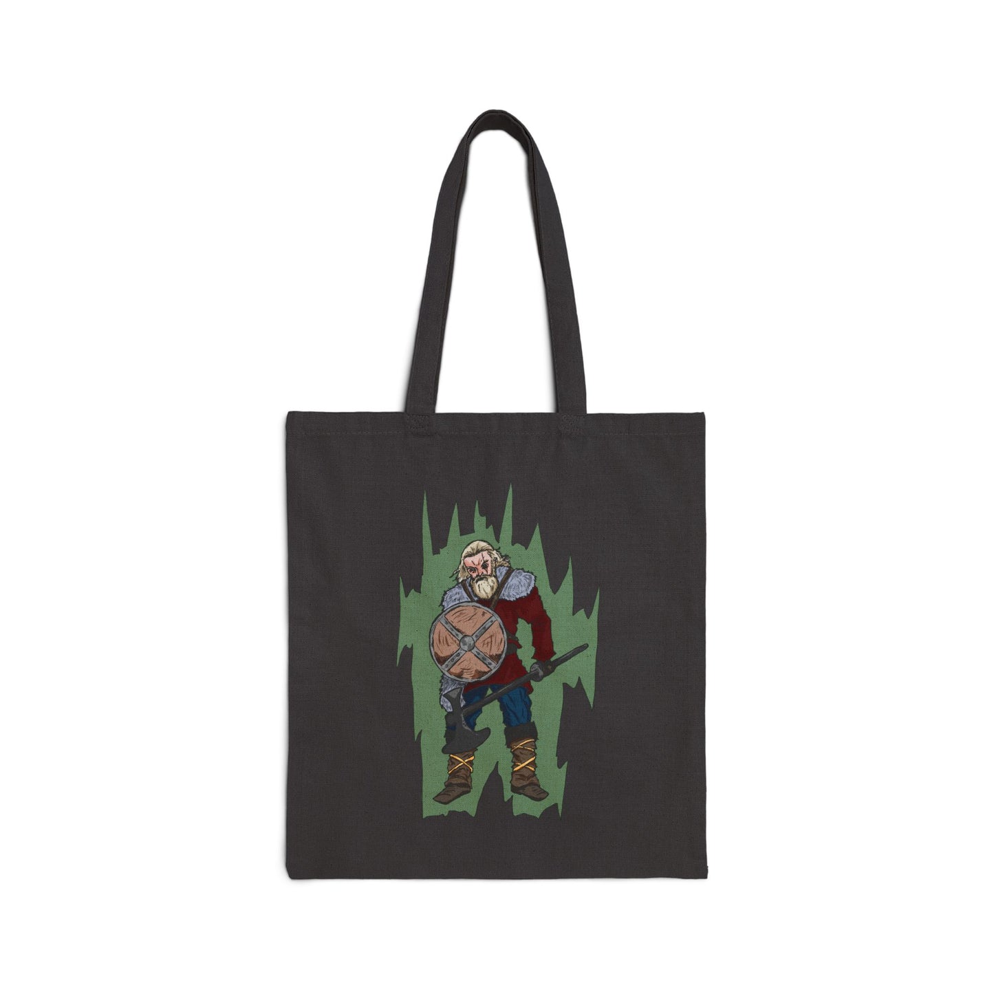 Viking Warrior Canvas Tote Bag – Norse Shield & Axe Graphic Cotton Tote