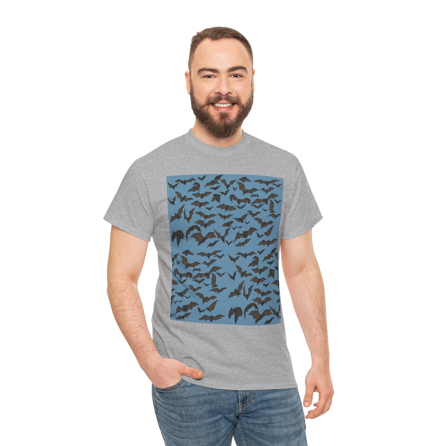 Unisex Bat Print Cotton Tee, Casual Graphic Tee, Halloween Apparel, Unique Gift for Animal Lovers, Stylish Everyday Wear
