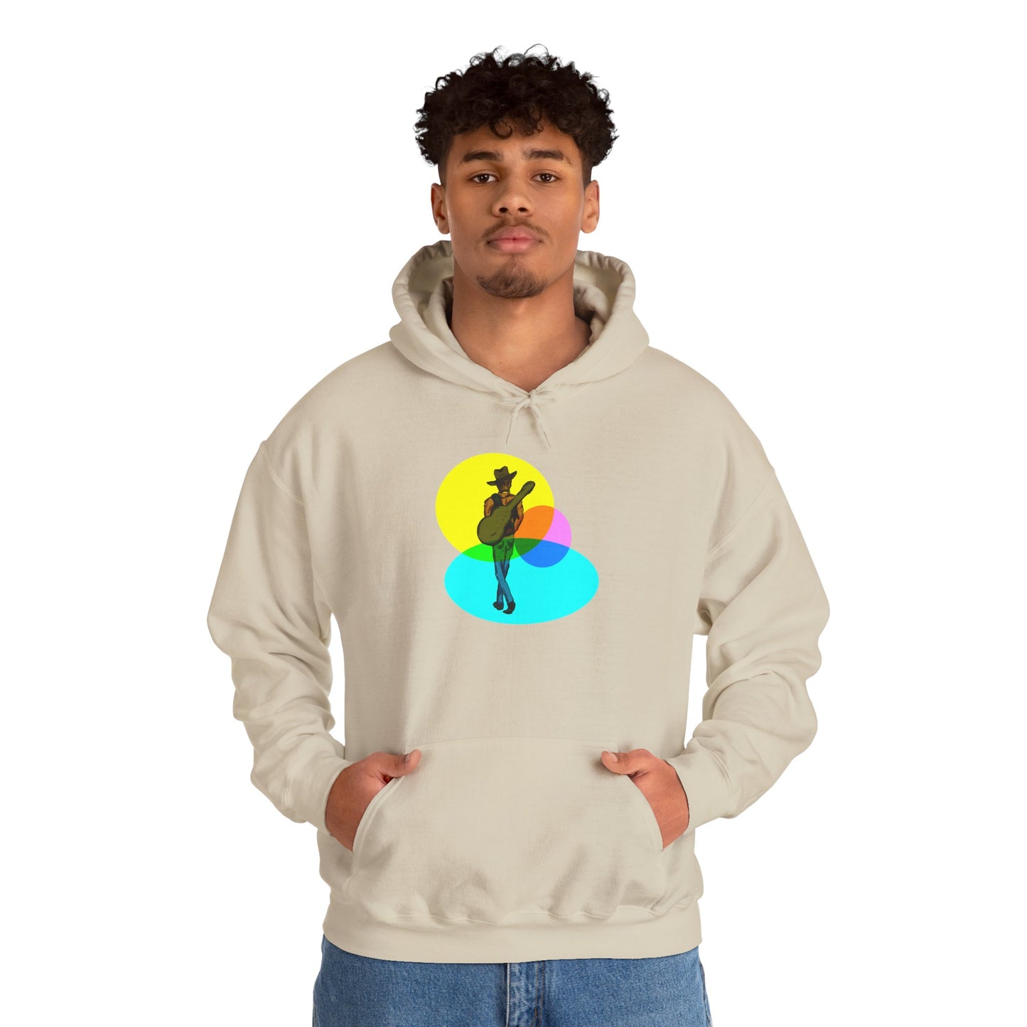 Cowboy with Guitar Hoodie — Colorful Retro Music Graphic Sweatshirt