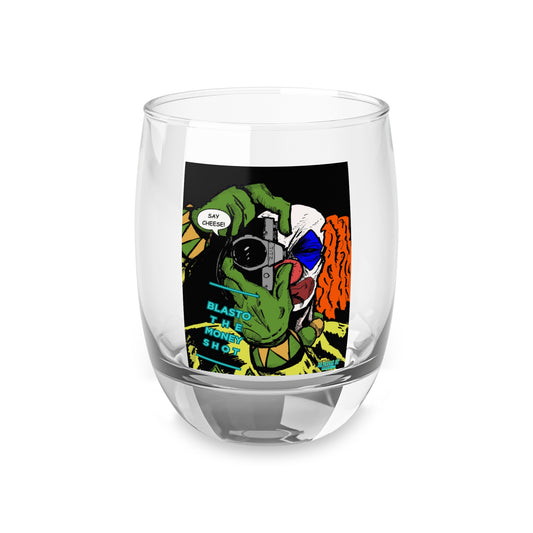 Whiskey Glass - Blasto the Clown Comic Book Parody Design with Superhero Theme