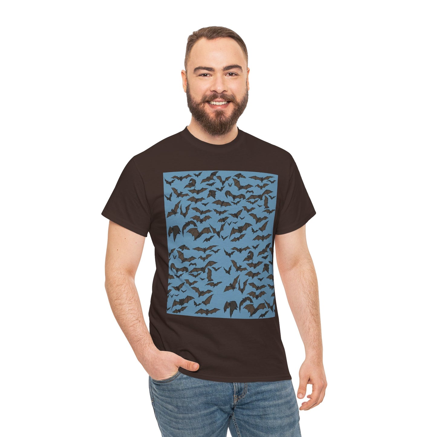 Unisex Bat Print Cotton Tee, Casual Graphic Tee, Halloween Apparel, Unique Gift for Animal Lovers, Stylish Everyday Wear