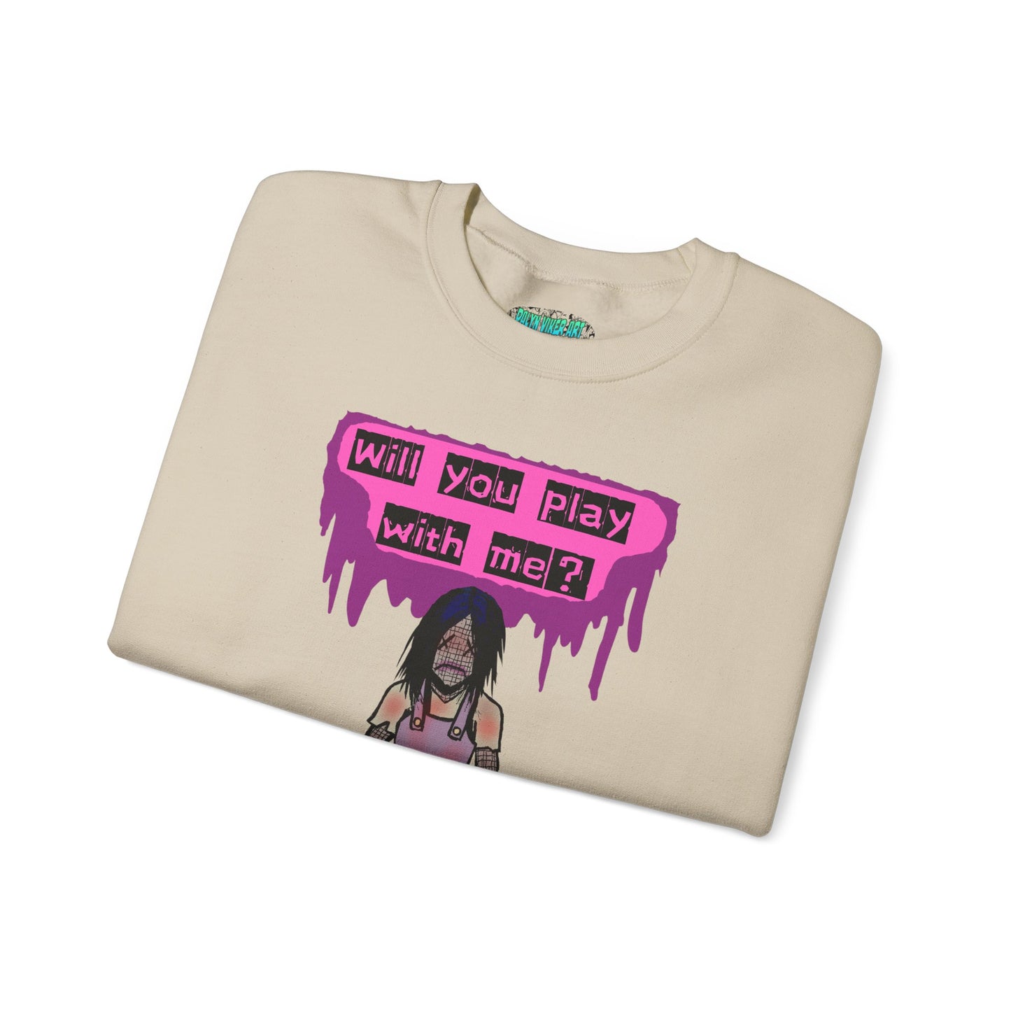 Evil Doll GHOSTLY VINTAGE UNISEX CREWNECK SWEATSHIRT - "Will You Play With Me?"