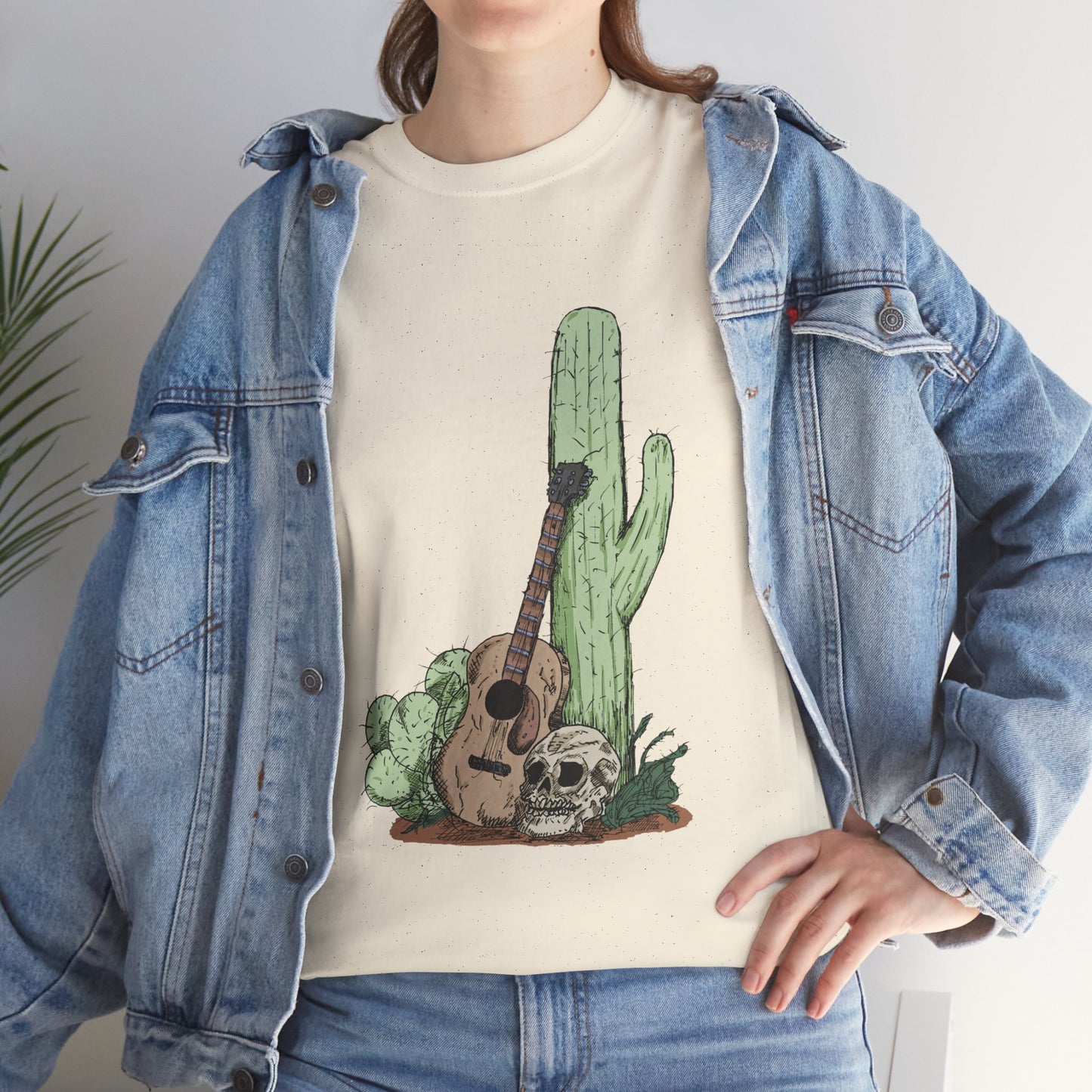 Desert Vibe Graphic Tee - Unisex Heavy Cotton Shirt, Boho Cactus Shirt, Guitar Lover's Gift, Summer Top, Music T-Shirt