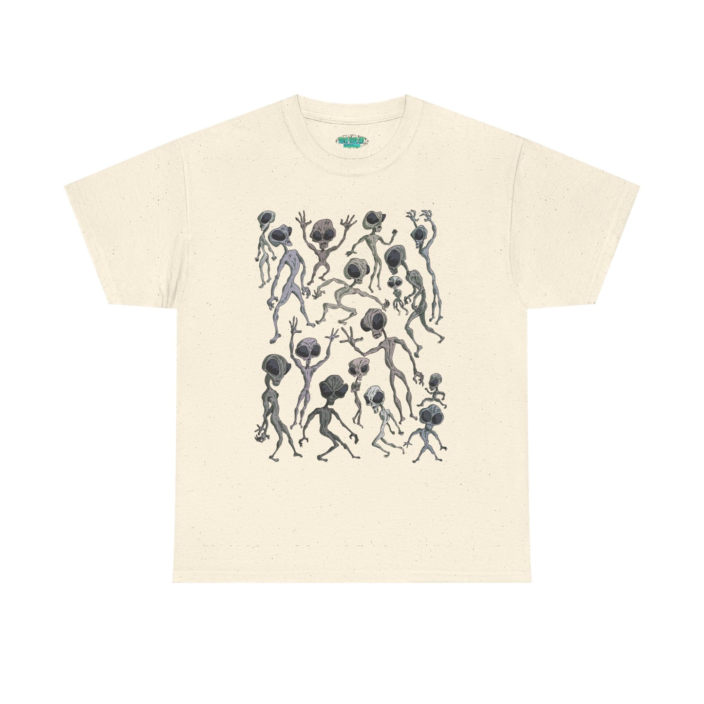 Funky Alien Dance Party Tee, Unisex Heavy Cotton Shirt, Fun Graphic Tee, Casual Wear for Parties, Unique Gift for Alien Lovers