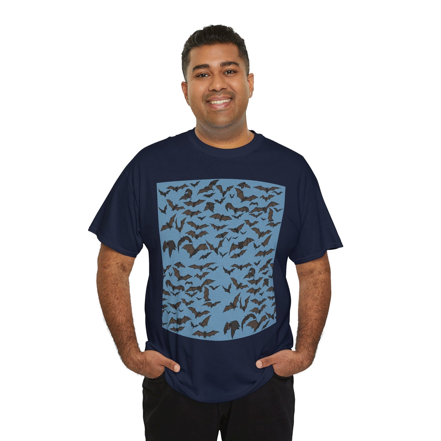 Unisex Bat Print Cotton Tee, Casual Graphic Tee, Halloween Apparel, Unique Gift for Animal Lovers, Stylish Everyday Wear