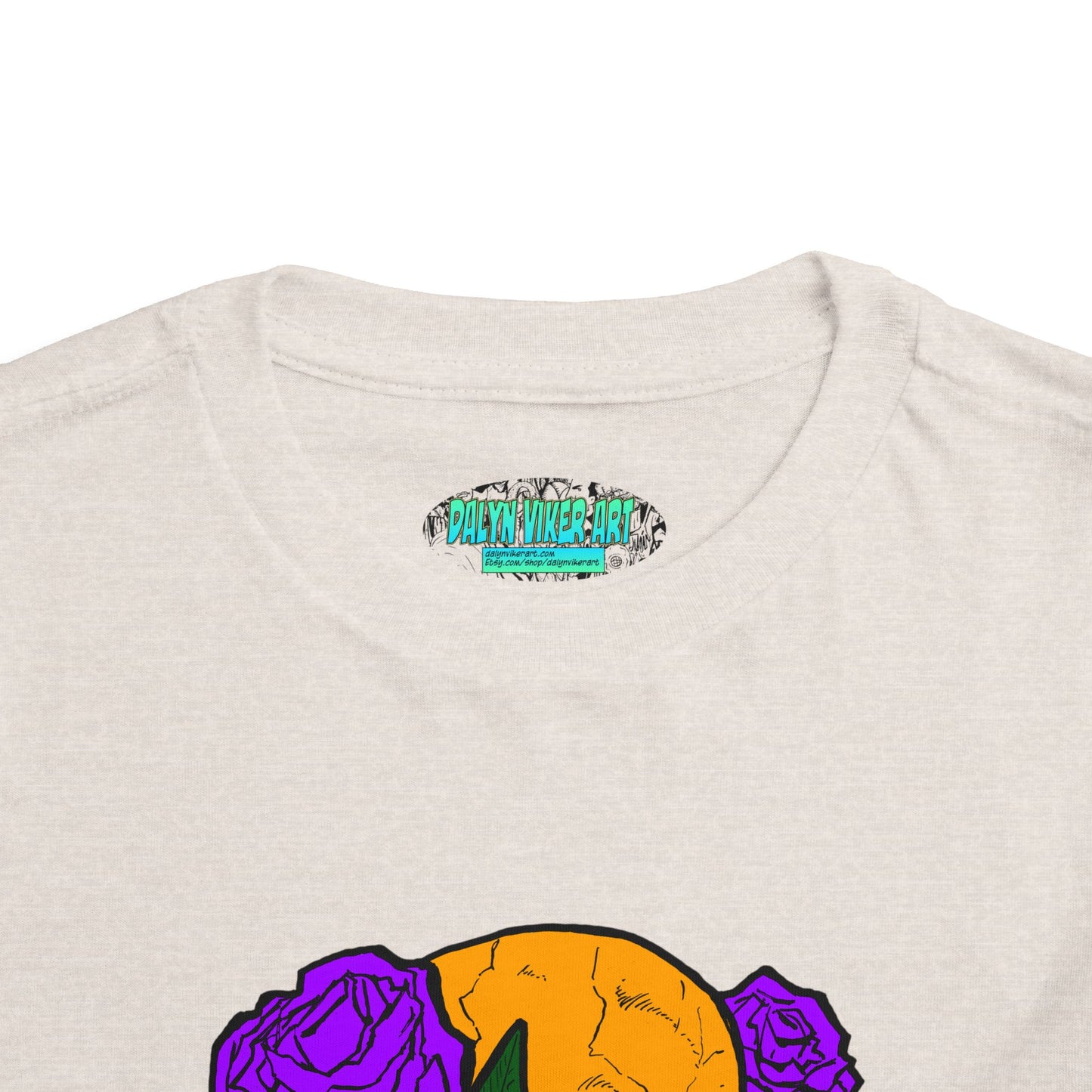 Toddler Tee — Orange Skull with Purple Roses Graphic