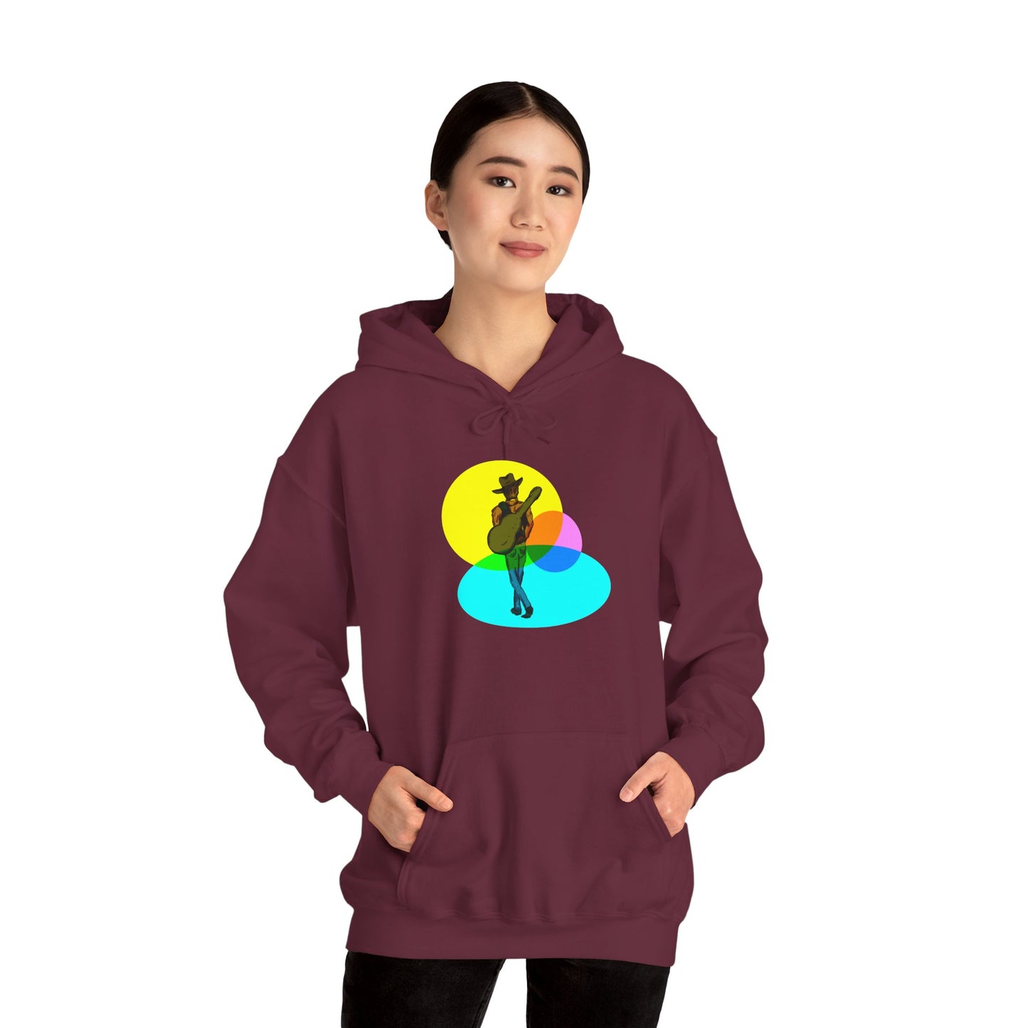 Cowboy with Guitar Hoodie — Colorful Retro Music Graphic Sweatshirt