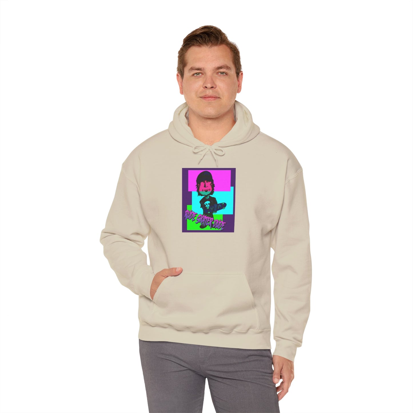Retro Neon Rude Skater Dude Hoodie — Streetwear