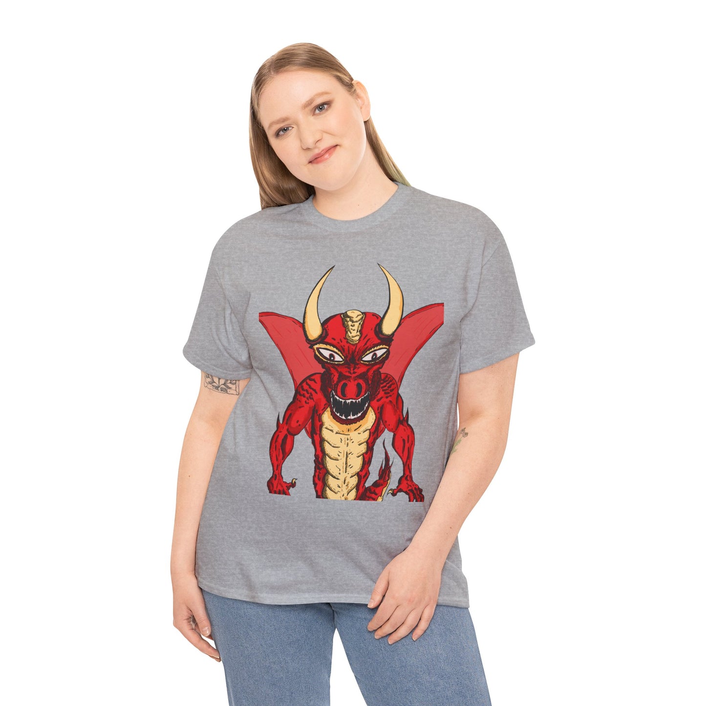 Bold Red Dragon Unisex Heavy Cotton Tee | Graphic Shirt for Anime Fans, Party Wear, Casual Outfit, Gift for Him/Her