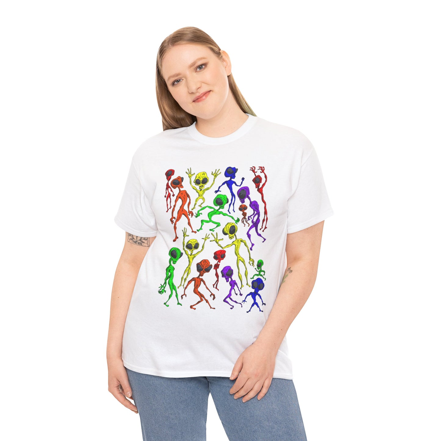 Rainbow Alien Dance Party Unisex Tee - Cosmic Sci-Fi Shirt