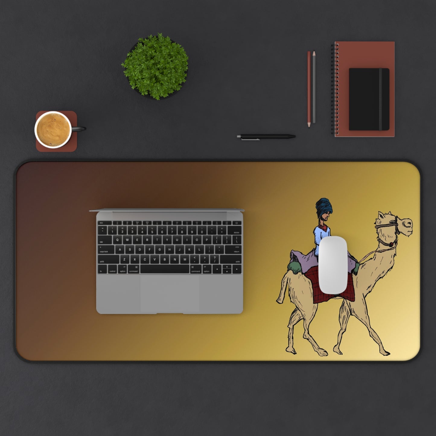 Nomadic Rider on a Camel Desk Mat — Desert Sunset Mouse Pad