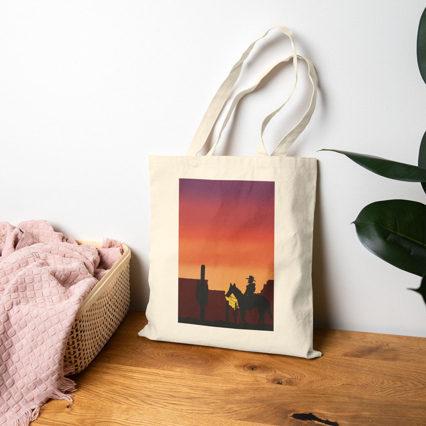 Sunset Silhouette Canvas Tote Bag – Desert Skyline Sunset Eco Tote