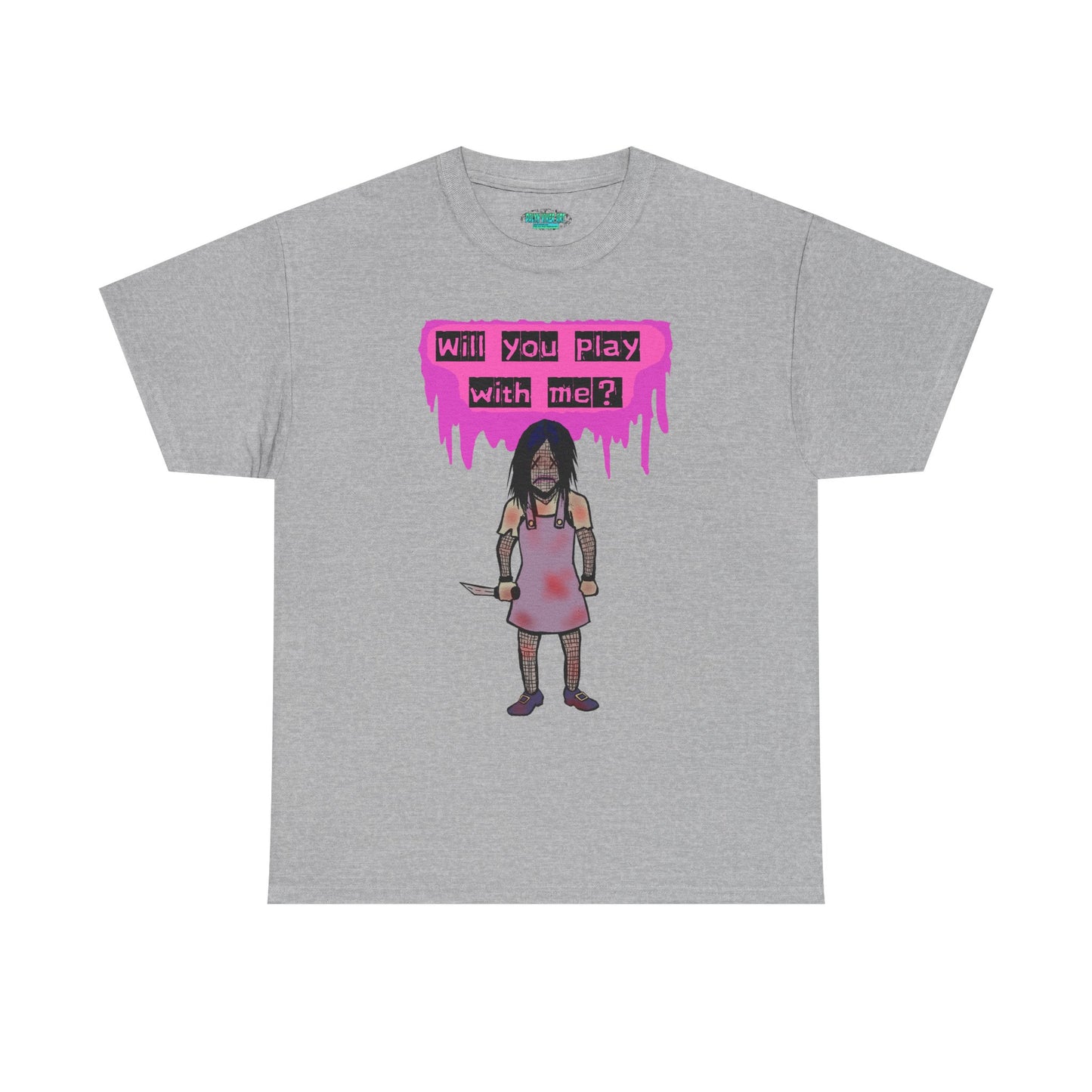 Playful Evil Doll Horror Graphic Tee, Unisex Heavy Cotton Shirt, Casual Wear, Unique Gift, Halloween Costume, Quirky Fashion