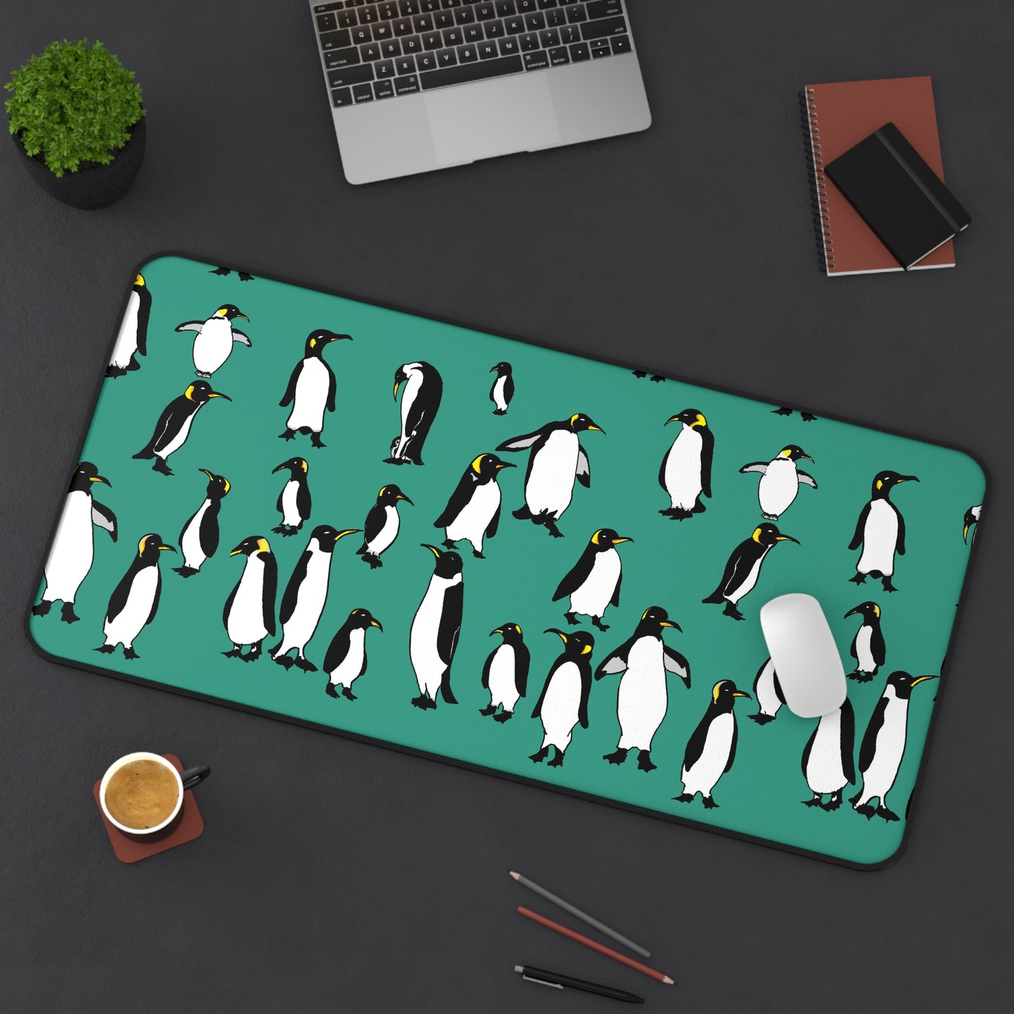 Rookery of Penguins - Greenish - Desk Mat