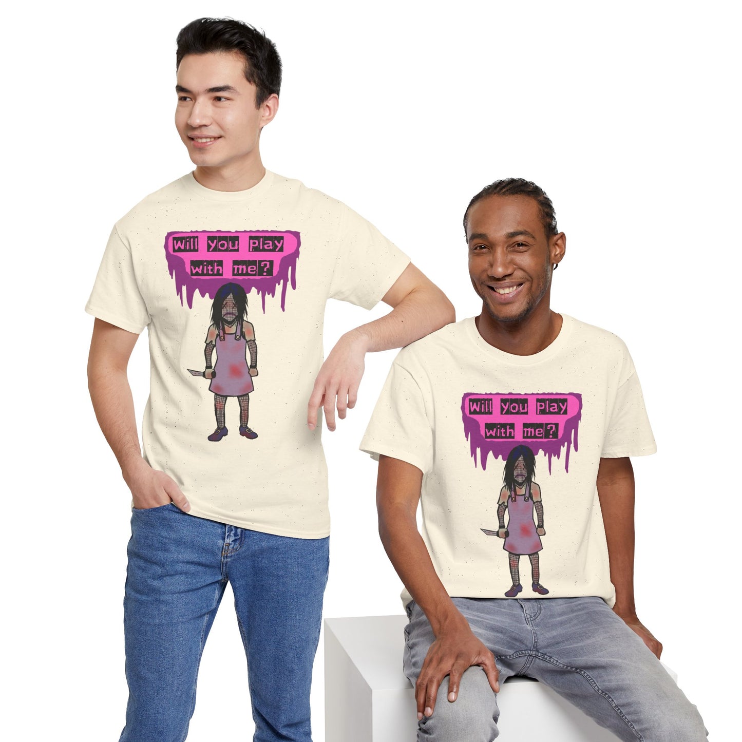 Chilling Evil Doll Horror Tee, Horror T-Shirt, Grey Tee, Unique Graphic Tee, Unisex Tee, Playful Scary Top, Halloween Shirt