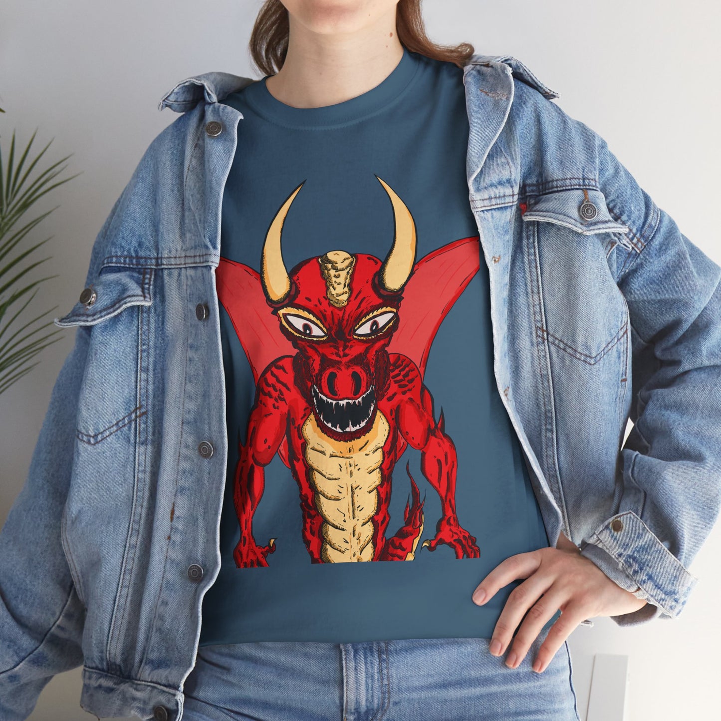 Bold Red Dragon Unisex Heavy Cotton Tee | Graphic Shirt for Anime Fans, Party Wear, Casual Outfit, Gift for Him/Her