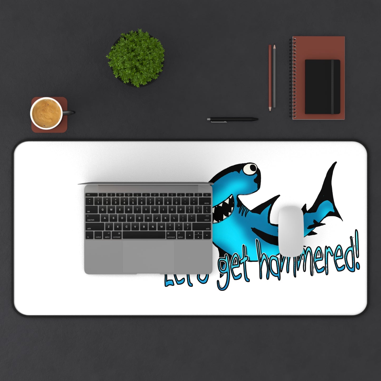 Desk Mat - Let's Get Hammered Hammerhead Shark Drinking Crunk Drunk Shark