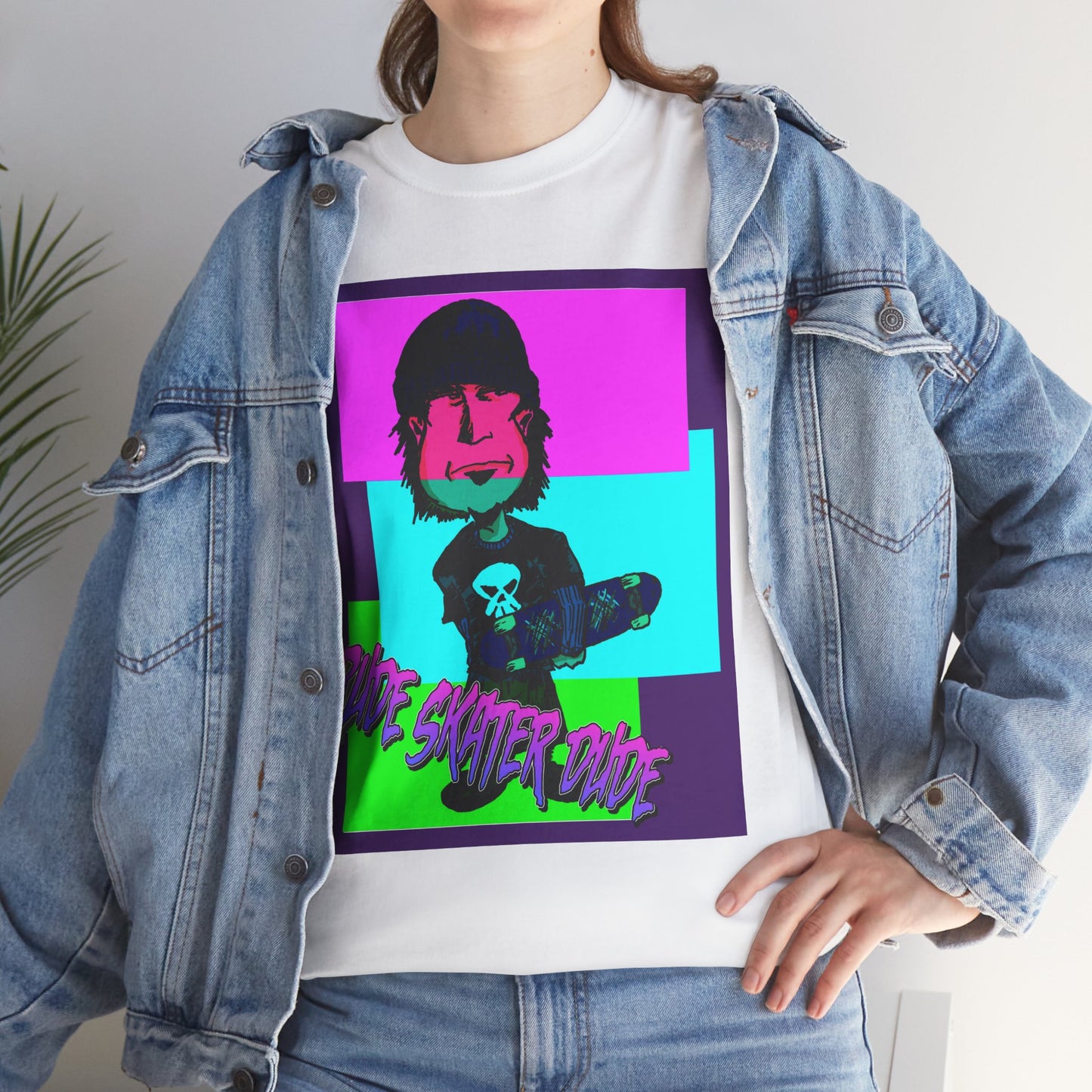 Retro Neon Skateboard Tee — "Rude Skater Dude" Graphic