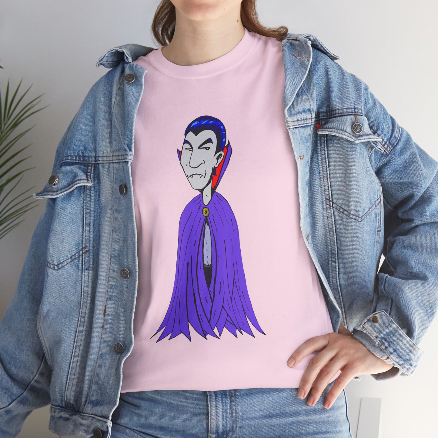 Vampire Cartoon Tee - Cute Purple Cloak Dracula Graphic T-Shirt