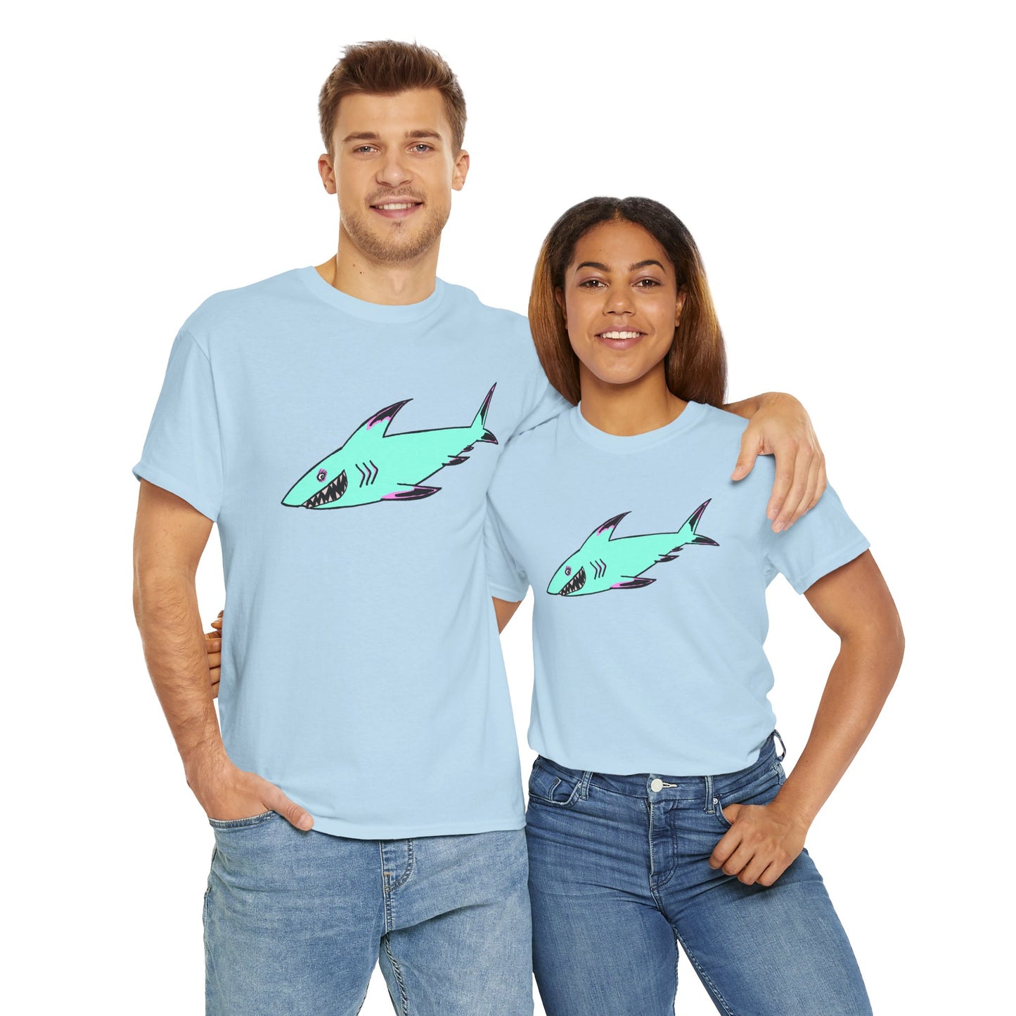 Cool Shark Graphic Unisex Heavy Cotton Tee, Ocean Lover Shirt, Beachwear, Casual Everyday Tee, Gift for Sharks Fans