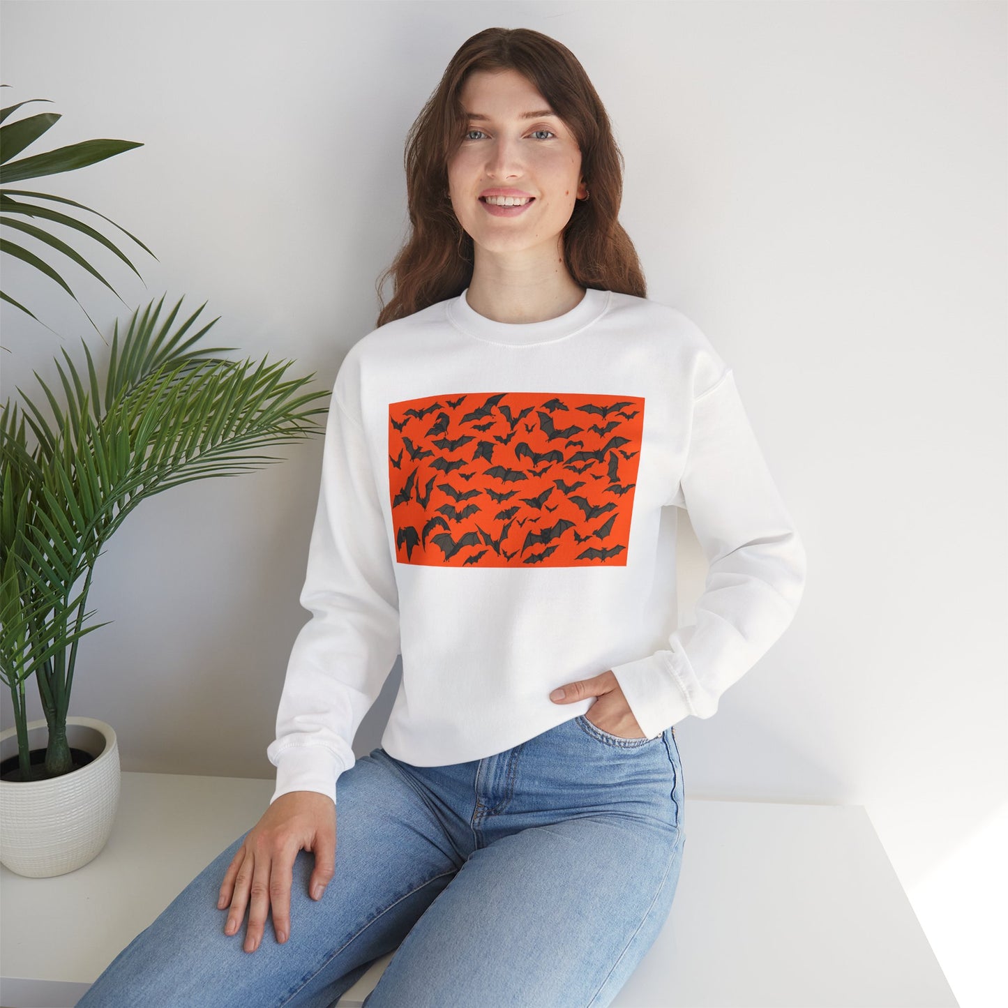 Halloween Bat Print Crewneck Sweatshirt