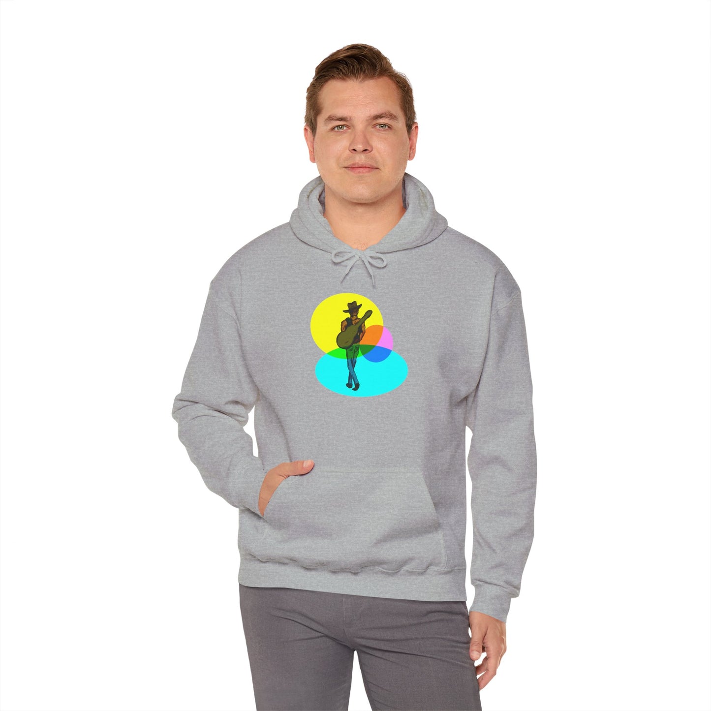 Cowboy with Guitar Hoodie — Colorful Retro Music Graphic Sweatshirt