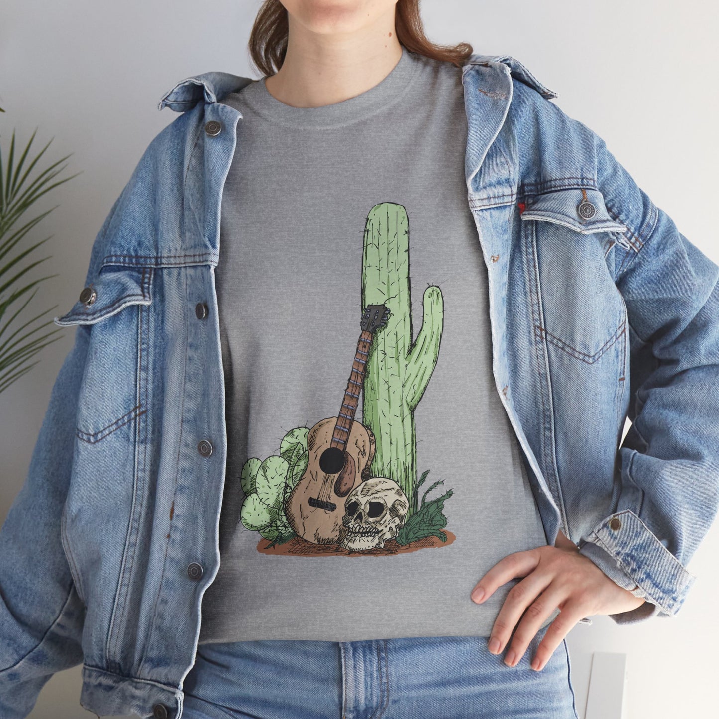 Desert Vibe Graphic Tee - Unisex Heavy Cotton Shirt, Boho Cactus Shirt, Guitar Lover's Gift, Summer Top, Music T-Shirt